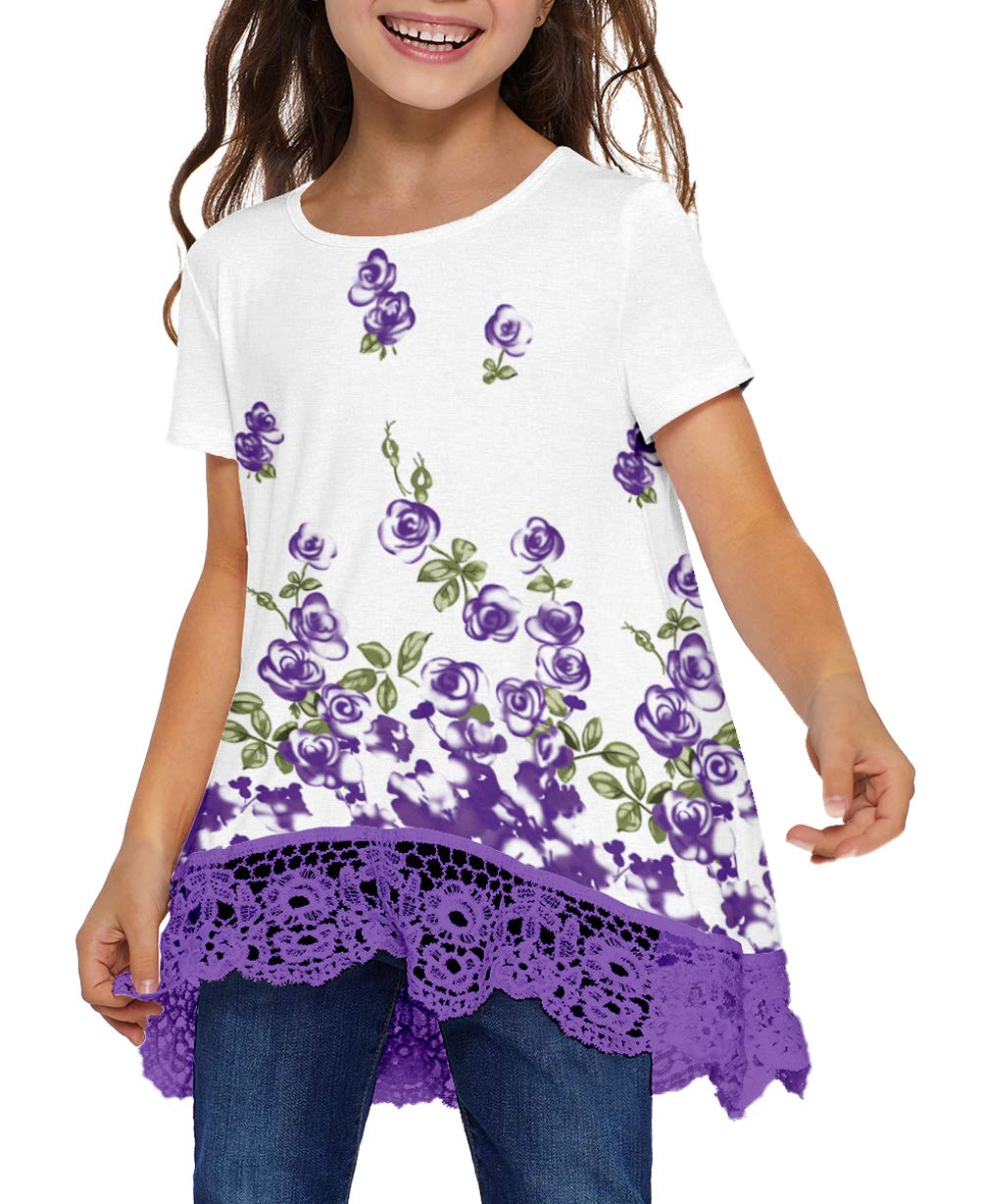 storeofbaby Loose Tee Shirts for Big Girls, Big Kid Floral Casual Blouse for Leggings