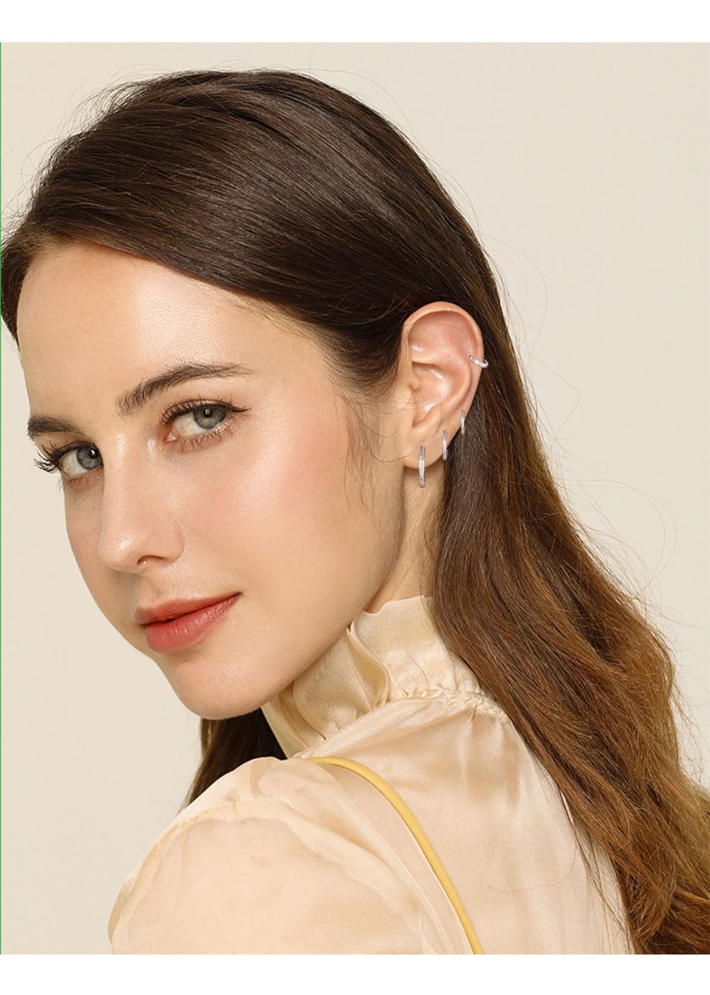 FENBORY 4 Pcs Small Silver Hoop Earrings Set Lightweight Cubic Zirconia Cuff Huggie Earrings Mini Hoops Cartilage Earring Multiple Piercing Jewelry Gifts for Women Girls