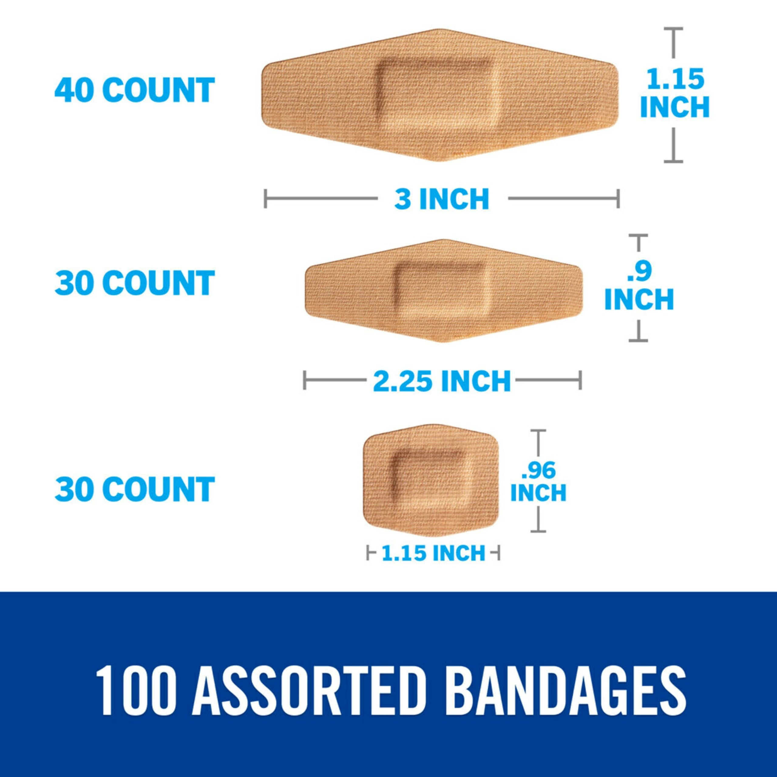 Nexcare Duo Bandages, Painless Removal, Strong Adhesive Bandages Stay on for 24 Hours, Flexible Fabric Construction - 100 Pack Assorted Adhesive Bandages