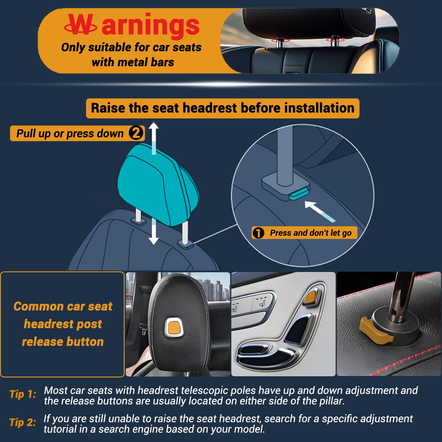 Car Headrest Pillow, Thickened Memory Foam Road Pal Headrest, Neck Support Pillow, 180° Adjustable Car Headrest, U- Shaped Design, Travel Car Sleeping,Suitable for Kids and Adults (Black)