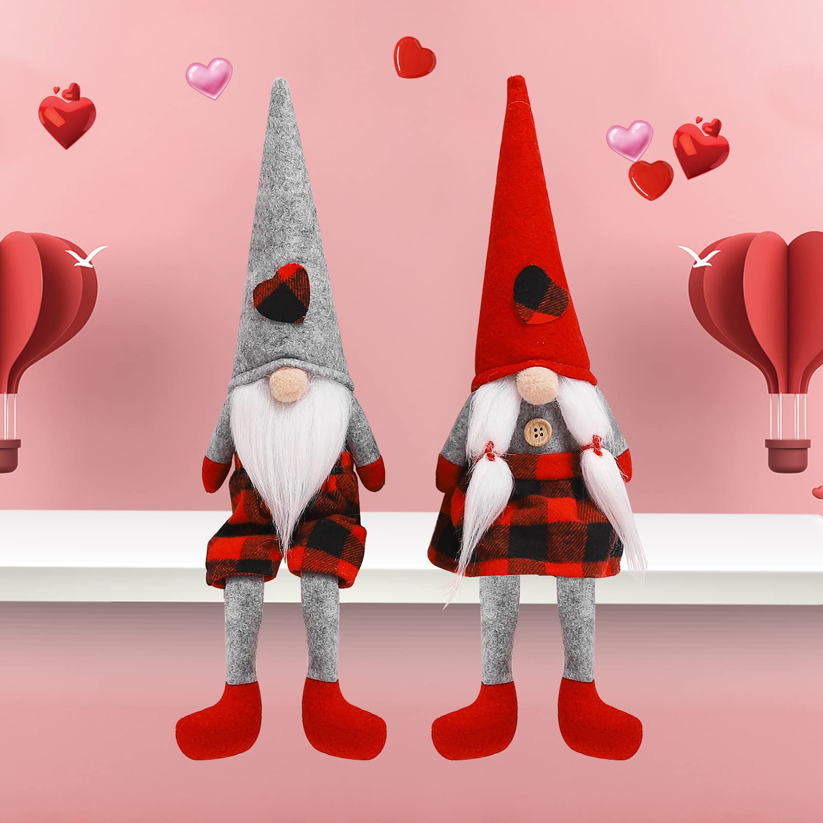 CRCZK Valentines Day Gnomes Plush Decorations set of 2, Handmade Mr and Mrs Scandinavian Swedish Tomte Elf Valentines Day Gnome Decorations for Indoor Home Kitchen Table Ornaments Gifts
