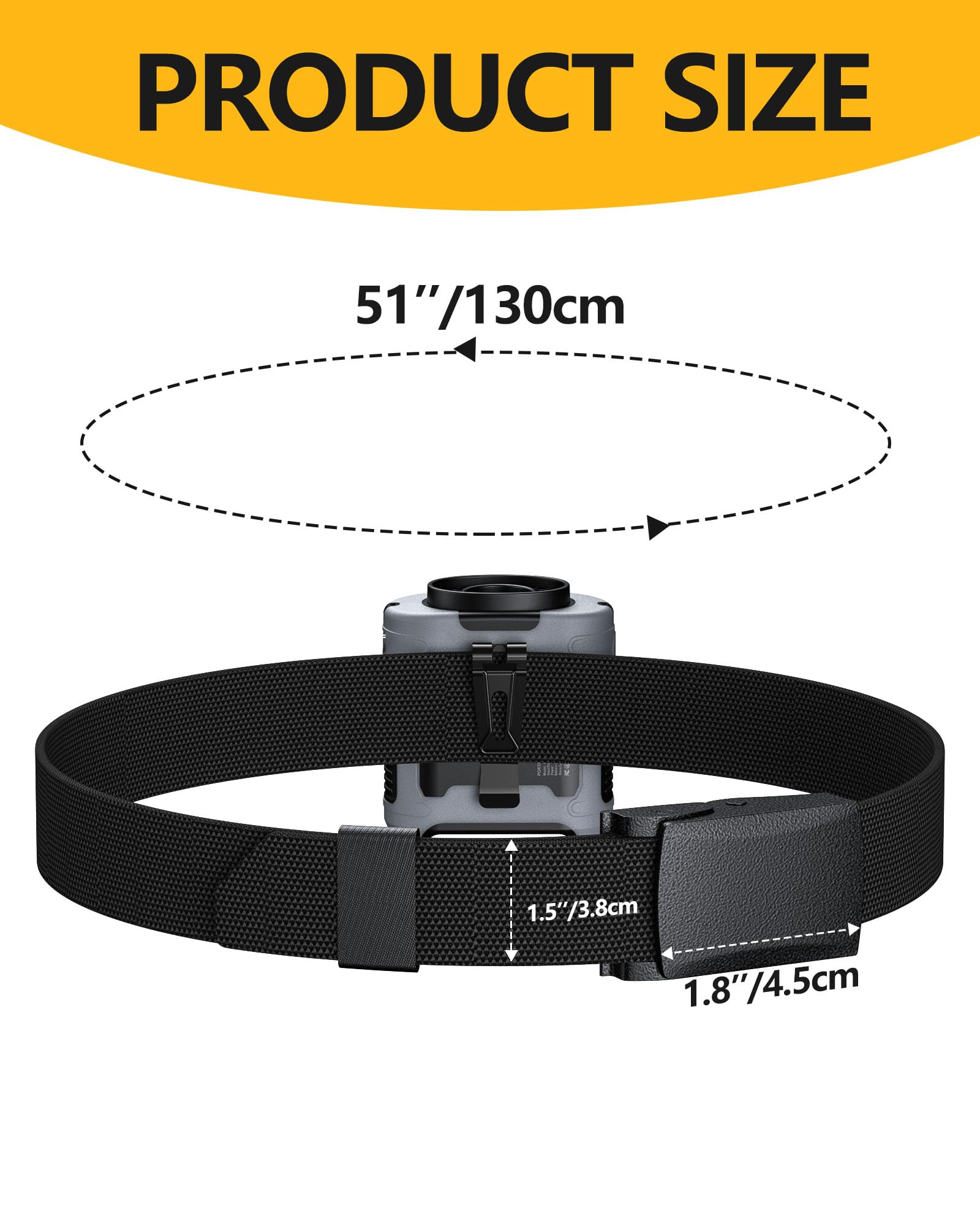 morsisho Tactical Belt Nylon Web Work Belt Cuttable No Holes Invisible Adjustable with Automatic Slide Buckle Belt for Waist Clip Fan 1 Pack (Black)
