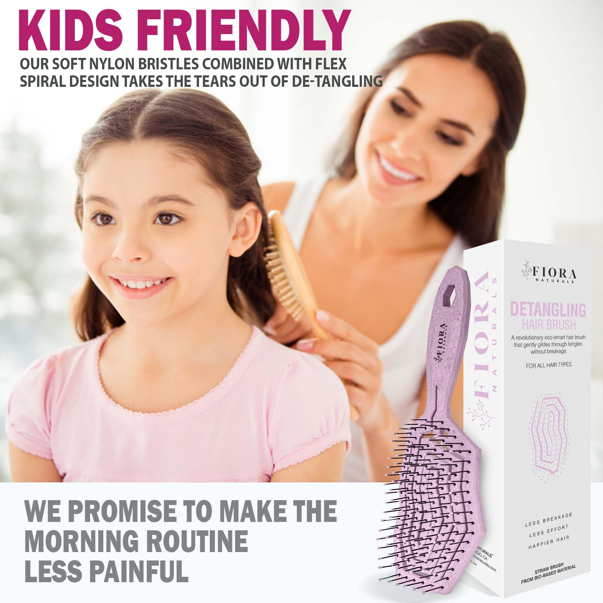 Fiora Naturals Hair Detangling Brush -100% Bio-Friendly Detangler hair brush w/Ultra-soft Bristles- Glide Through Tangles with Ease - For Curly, Stright, Women, Men, Kids, Toddlers, Wet and Dry Hair