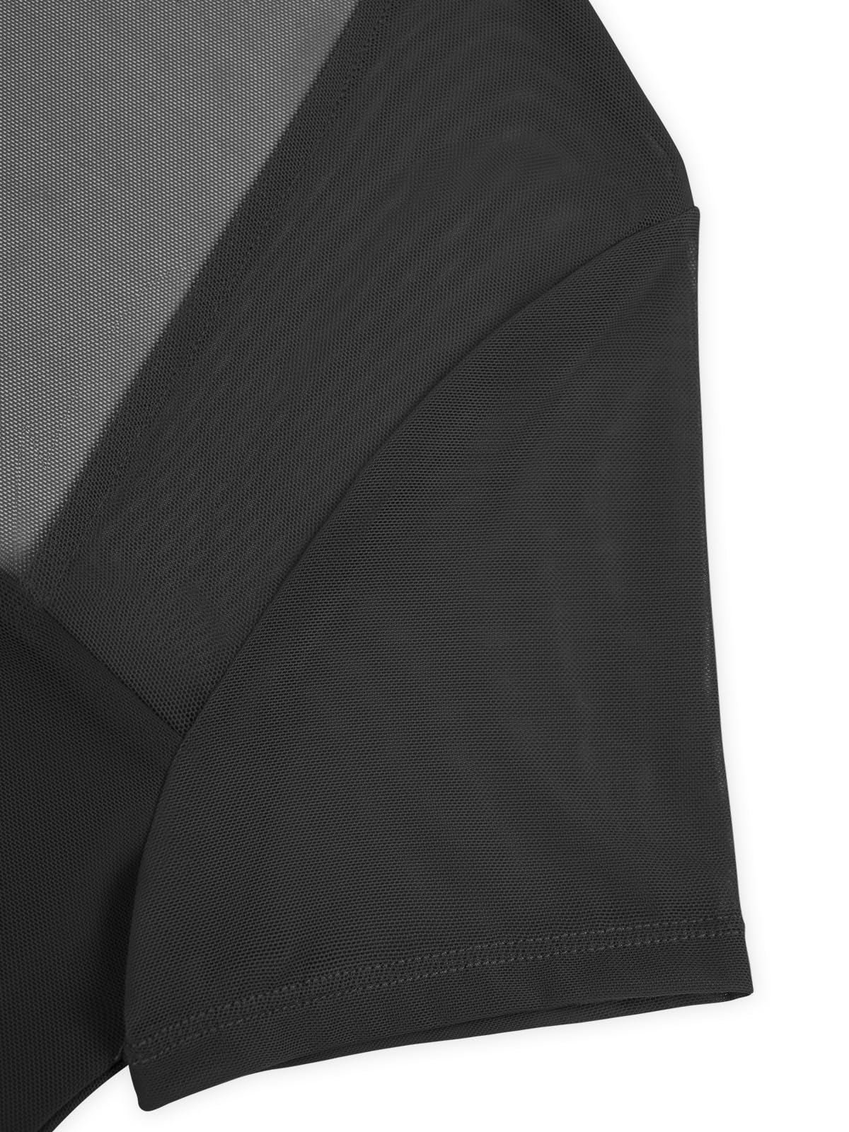 REORIA Women's Sexy Square Neck Short Sleeve Mesh Double Lined Slimming 2025 Trendy Going Out Bodysuits Tops Black Small