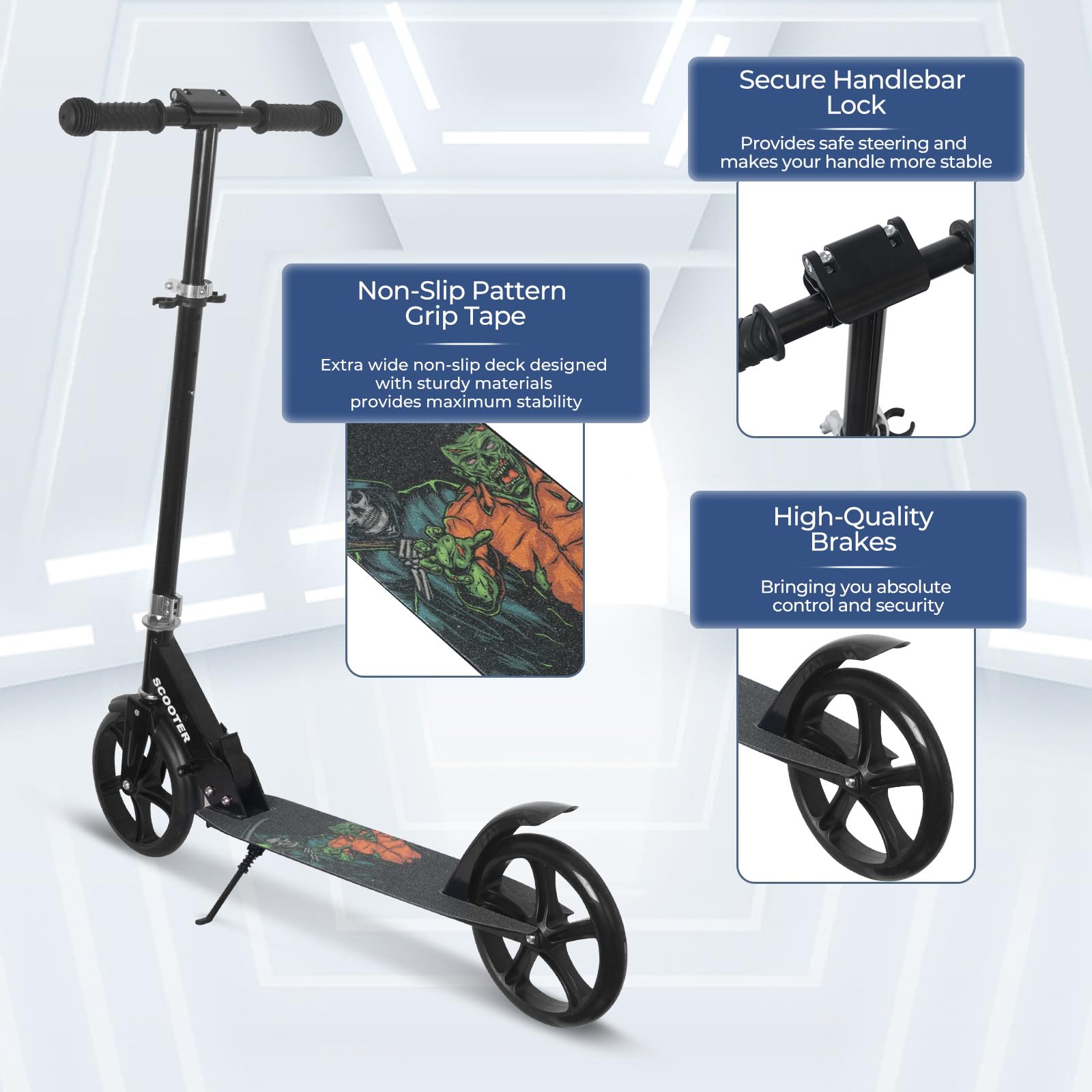 Nattork Scooter for Kids 8-12, Teens and Adults- Adjustable Height Folding Kick Scooter with Large Sturdy Wheels for a Smooth Ride, Lightweight, Anti-Shock Suspension for Boys and Girls-Black