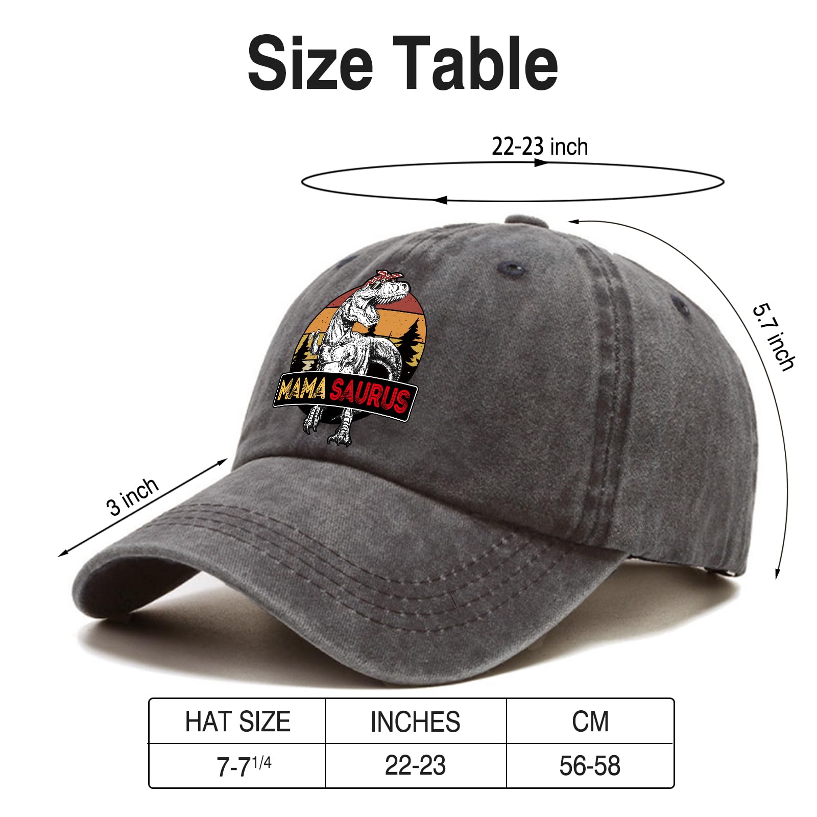 Pishovi Mama Saurus Fun Distressed Washed Black Baseball Cap, Vintage Adjustable Cotton Cap, Birthday for Mom Grandma, Funny Hat Gift for Mom