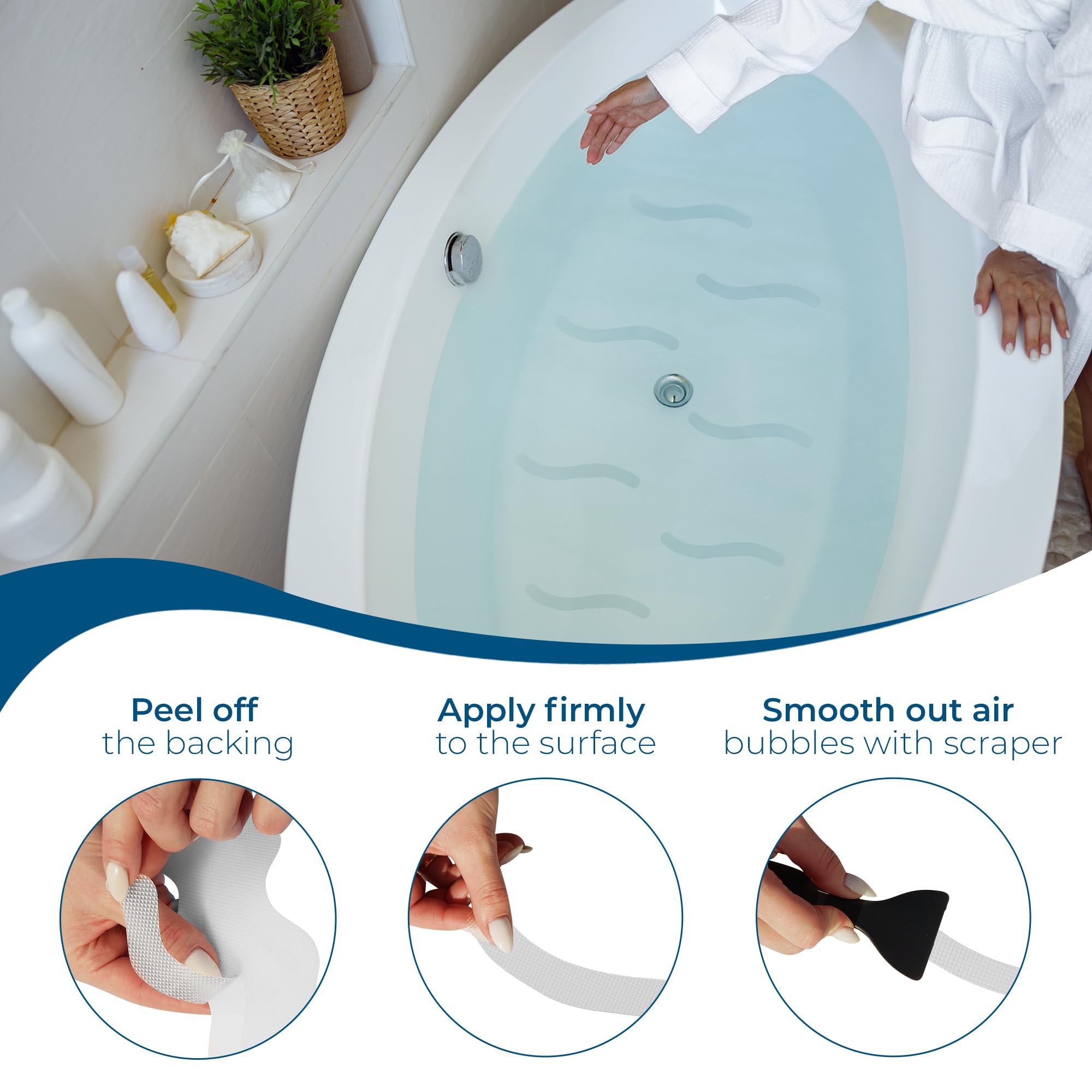 Homergy Wavy and Straight – Anti-Slip Shower Stickers, 48 PCS Clear Adhesive Safety Strips