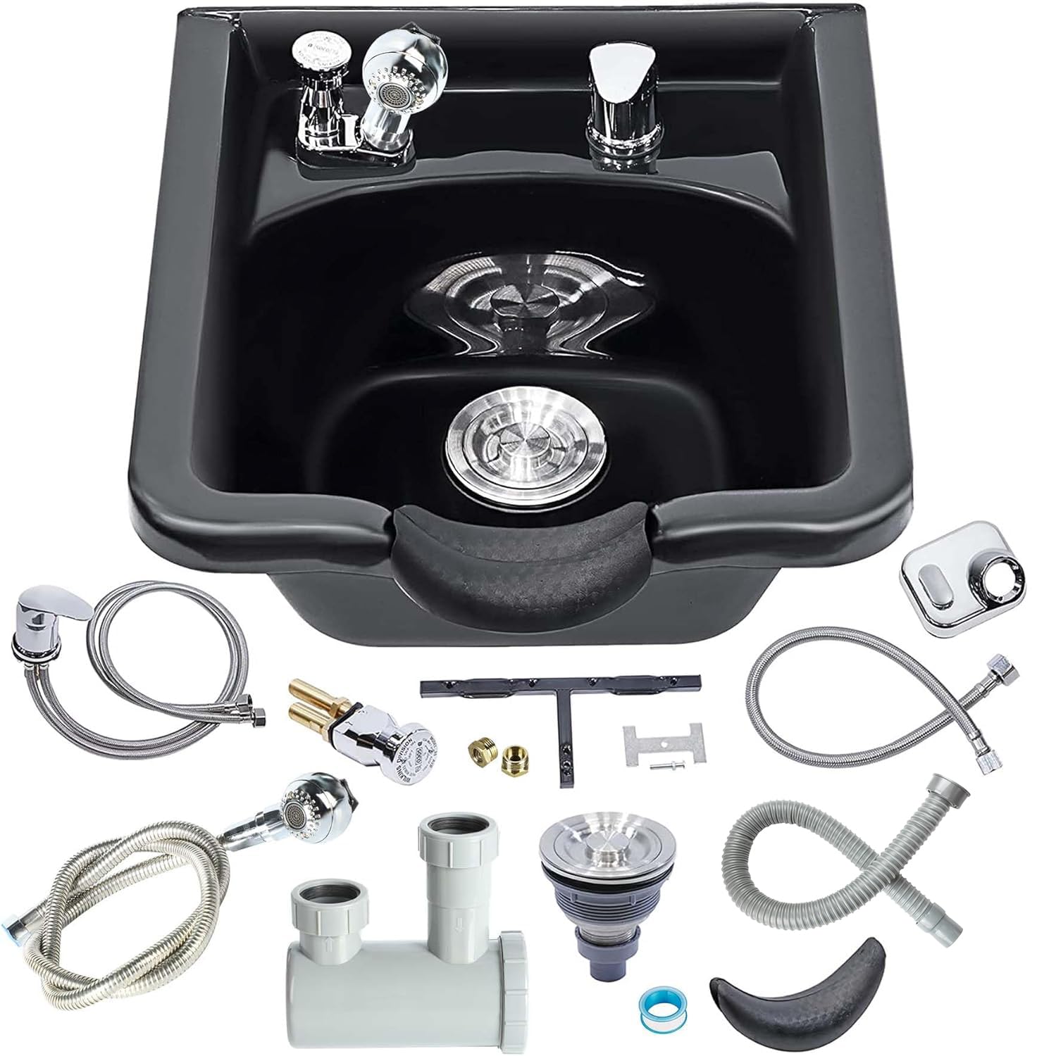Toriexon Shampoo Bowl for Salons, Black ABS Plastic Shampoo Sink for Home, Easy to Clean and Install Salon Shampoo Bowls for Hair Stylist