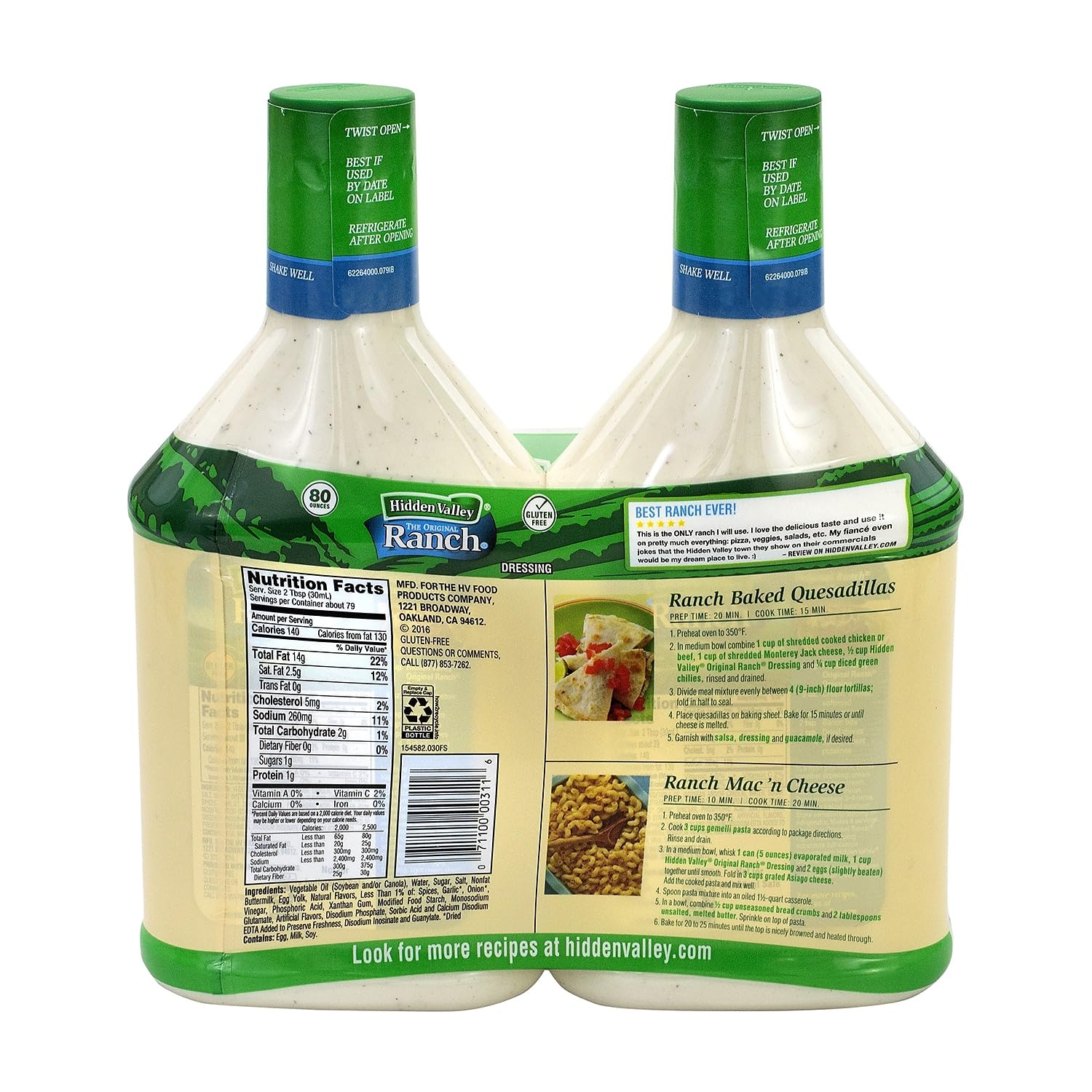 Hidden Valley The Original Ranch Dressing, 40 oz., 2/Pack (900-00027)