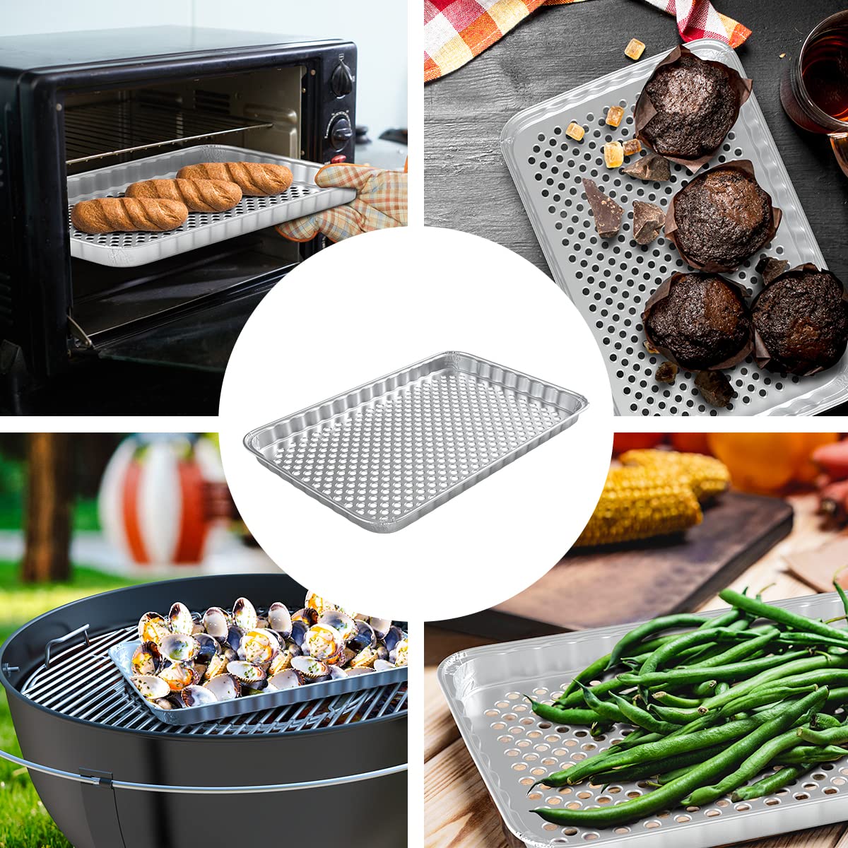Grilling Corner Extra Tough Grill Liners,Grill Topper-Disposable Aluminum Broiler Pans for Outdoor/Indoor Grilling/Camping,10 Pack Foil Grilling Trays