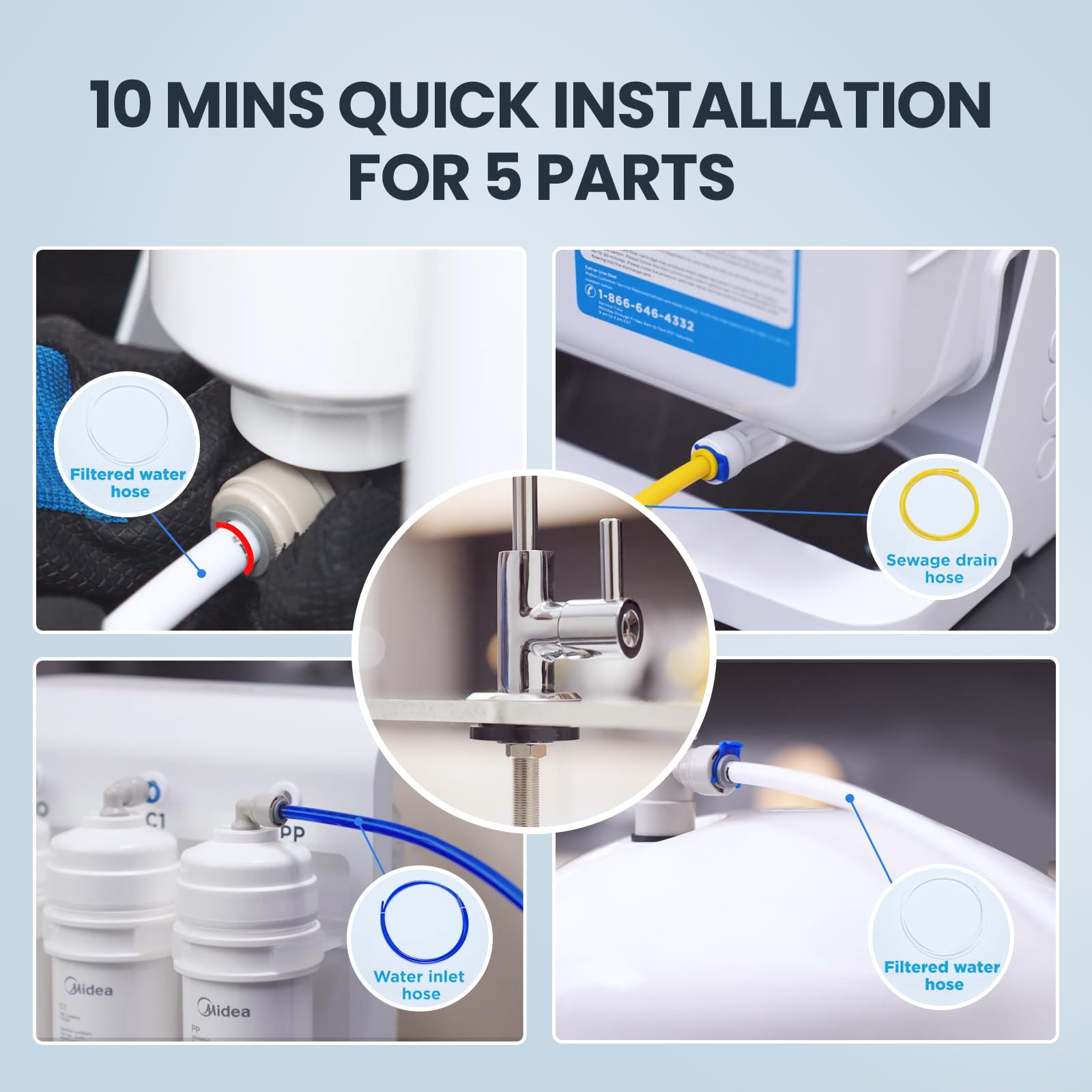 Midea Reverse Osmosis System, 4-Stage RO Under Sink Water Filtration System, NSF/ANSI Certified Ultra Safe Materials, Superb Taste Drinking Water Filter for Home, 75 GPD, Easy DIY Install