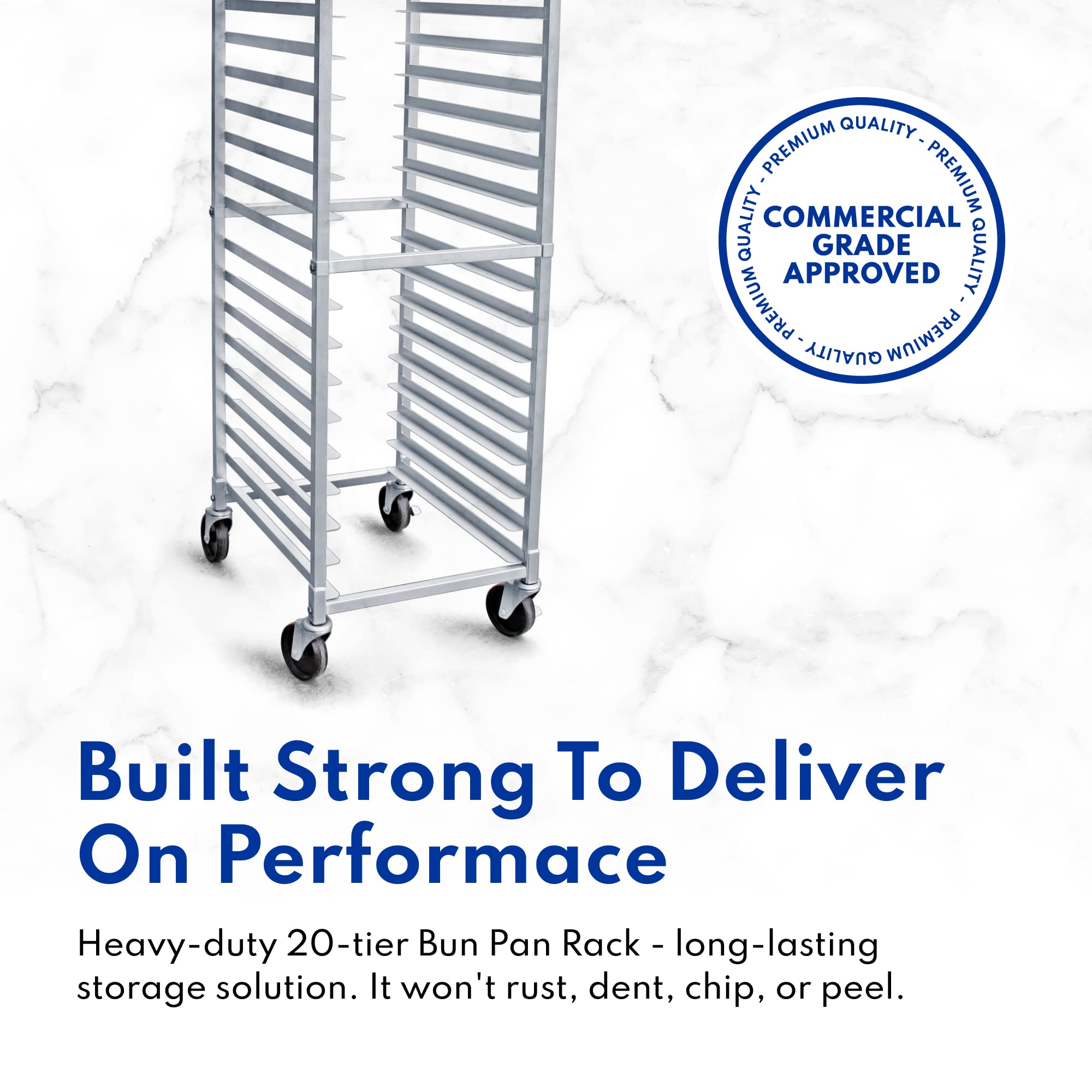 New Star Foodservice 36527 Commercial-Grade Aluminum 20-Tier Sheet Pan/Bun Pan Rack, 26" L x 20" W x 69" H with Brake Wheels Silver