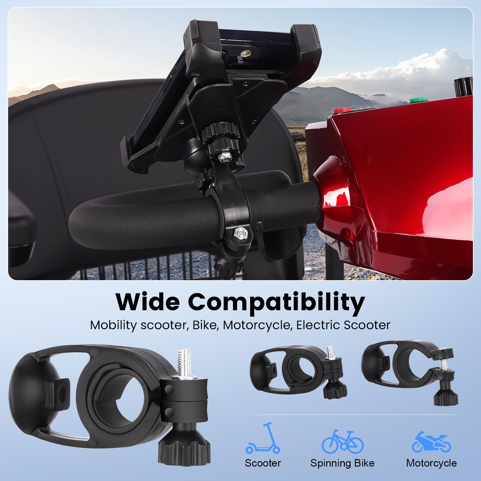 Eldryvon Bike Phone Holder - Motorcycle Phone Mount, Handlebar & Scooter Accessories, Compatible with 3.5"-7" Smartphones - Bike Cell Phone Holder for Bicycle, Ebike, and Stroller Usea