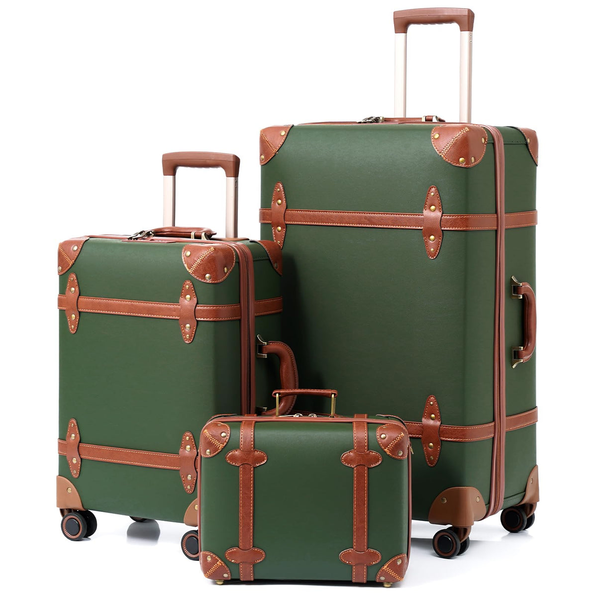 NZBZ Vintage Luggage Sets with Spinner Wheels Cute Carry On Suitcase Tsa Lock Luggage 3 Pieces (Green, 14inch & 20inch & 28inch)