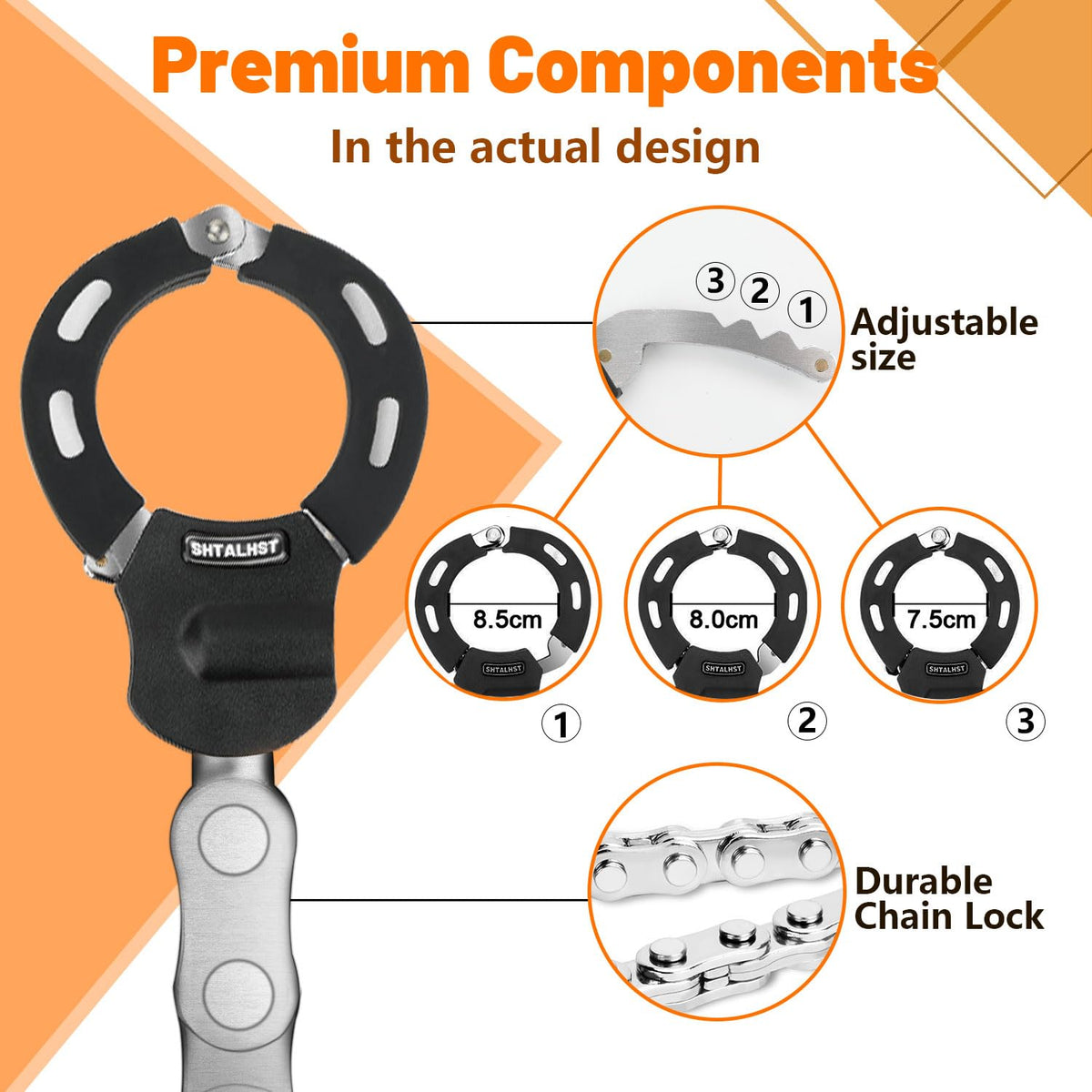 SHTALHST Electric Scooter Lock, Heavy Duty Anti-Theft Chain Lock with Key for E-Bike, Motorcycle, Segway Ninebot (Black)