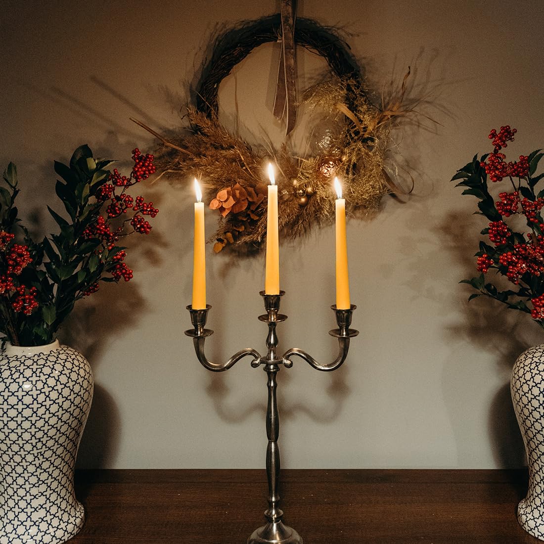 Aglary 2PCS Beeswax Taper Candles, 9" Handmade Natural Candles, Dripless and Smokeless,9 Hour Burn Time