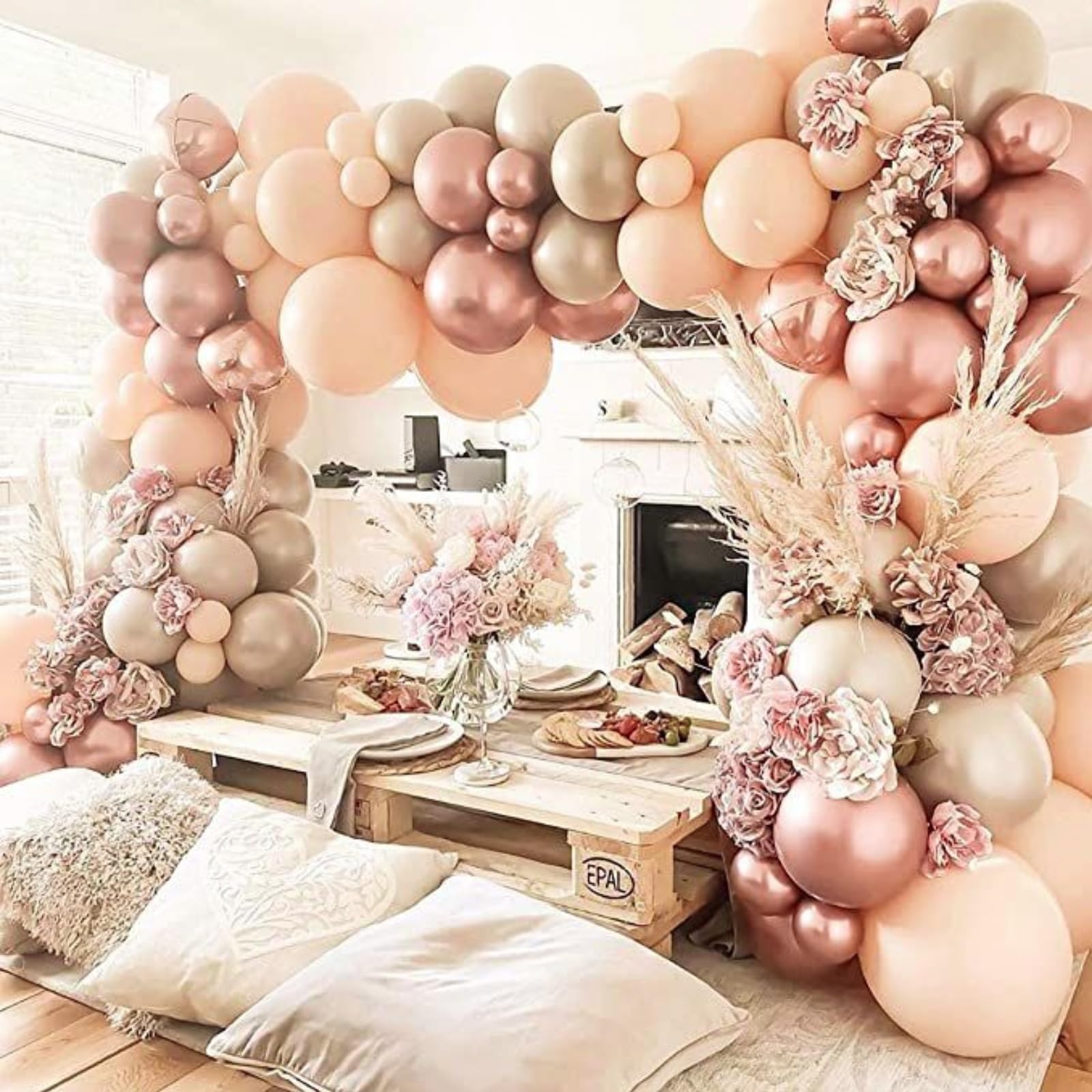 PartyWoo Rose Gold Balloon Arch Kit Garland 140 pcs Different Sizes of 18 12 10 5 Inch Light Pink Nude White Metallic Rose Gold Confetti Balloons for Bridal Shower Wedding Birthday Party Decorations