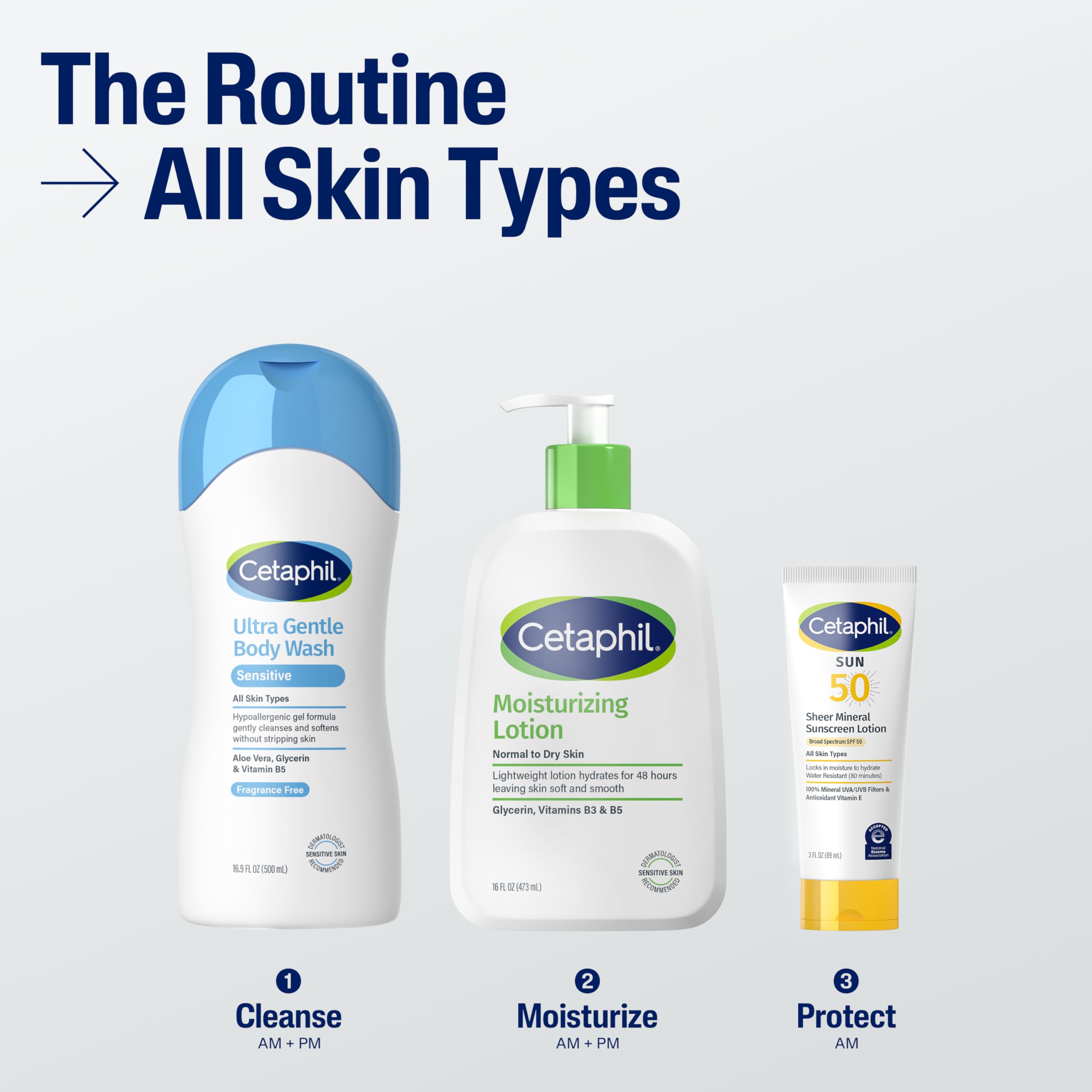 Cetaphil Ultra Gentle Body Wash, For Dry to Normal, Sensitive Skin, 16.9oz Pack of 3, Aloe Vera, Vitamin B5, Hypoallergenic, Paraben Free, Fragrance Free, Dermatologist Tested