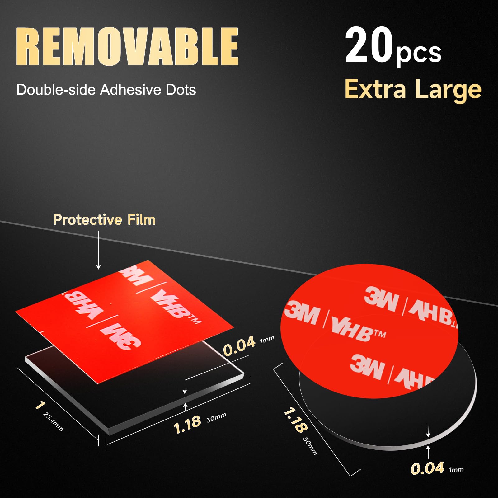 Phixbear Large Putty, Made of 3M VHB, Heavy Duty Double Sided Adhesive Pads, 1.18in Round & 1x1.18 Square, Vibration Resistant for Large Museum Display Pieces Installation (20PCS)