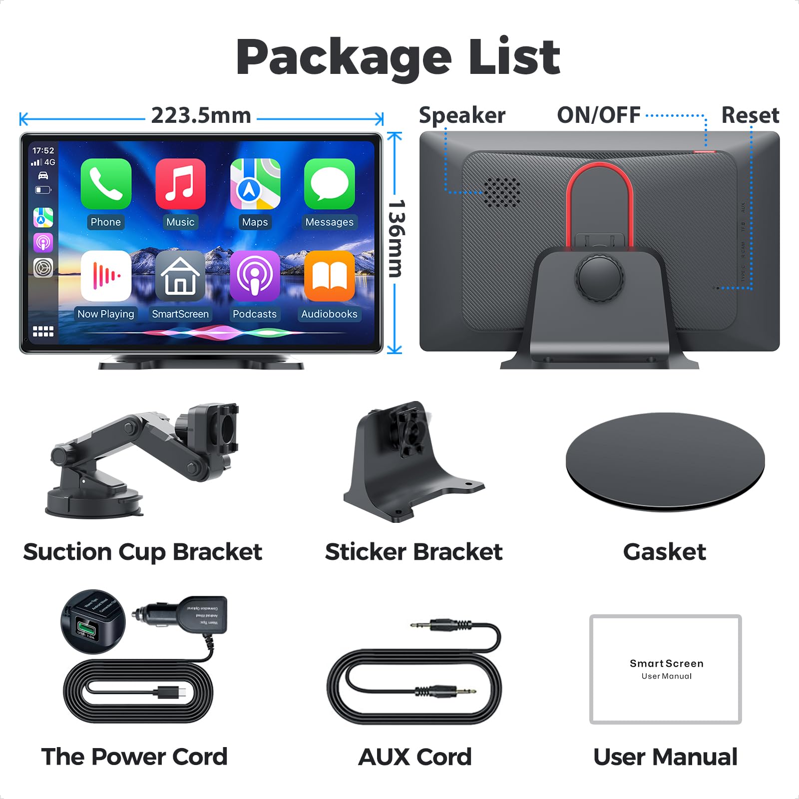 JATAZA Portable 9" Wireless CarPlay & Android Auto Screen for Car - Voice Control, GPS Navigation,Bluetooth, HD Touchscreen,AUX, AirPlay, Car Stereo,Four Sounding Ways