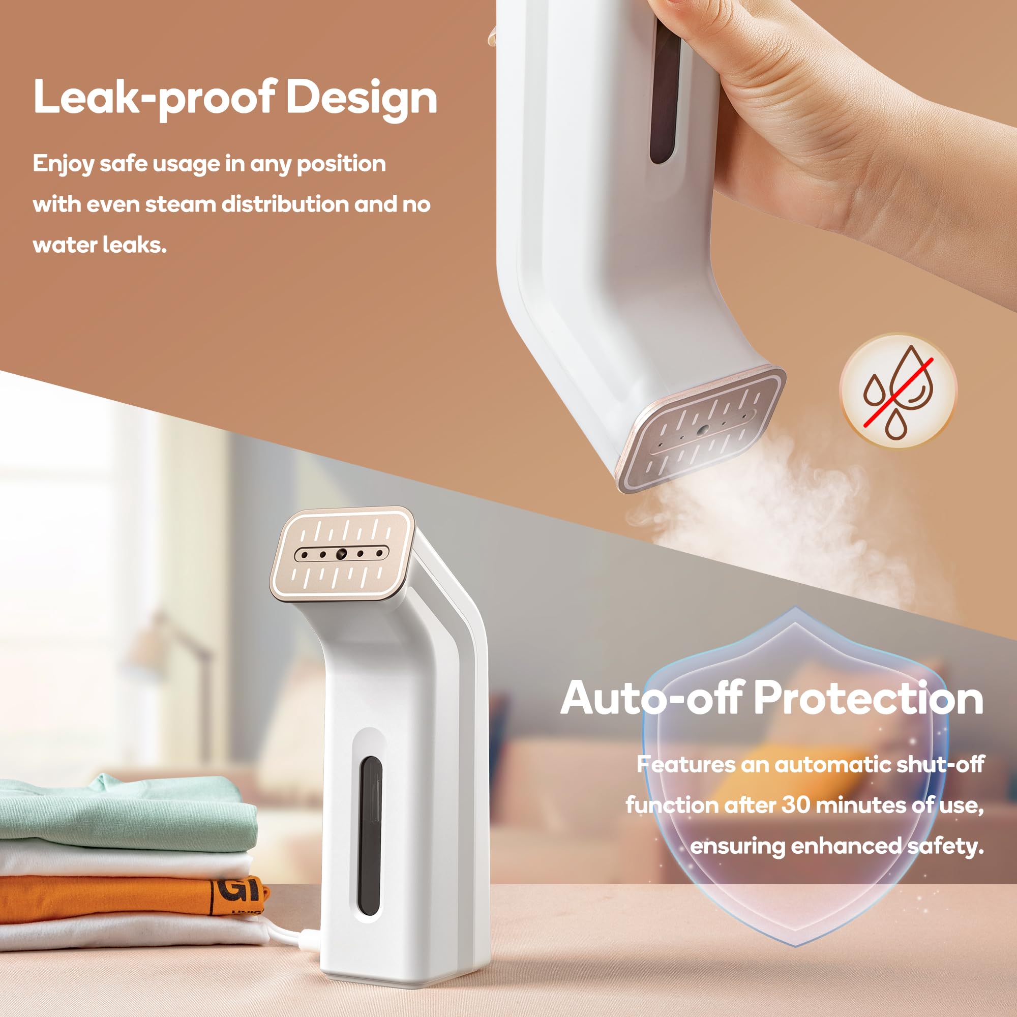 Newbealer Steamer for Clothes, Portable Steam Iron, Horizontal & Vertical Steaming, Dry Ironing, Non-Stick Ceramic Soleplate, 170ml Garment Wrinkle Remover, Auto-off, 1.2lbs Lightly (120V Only)
