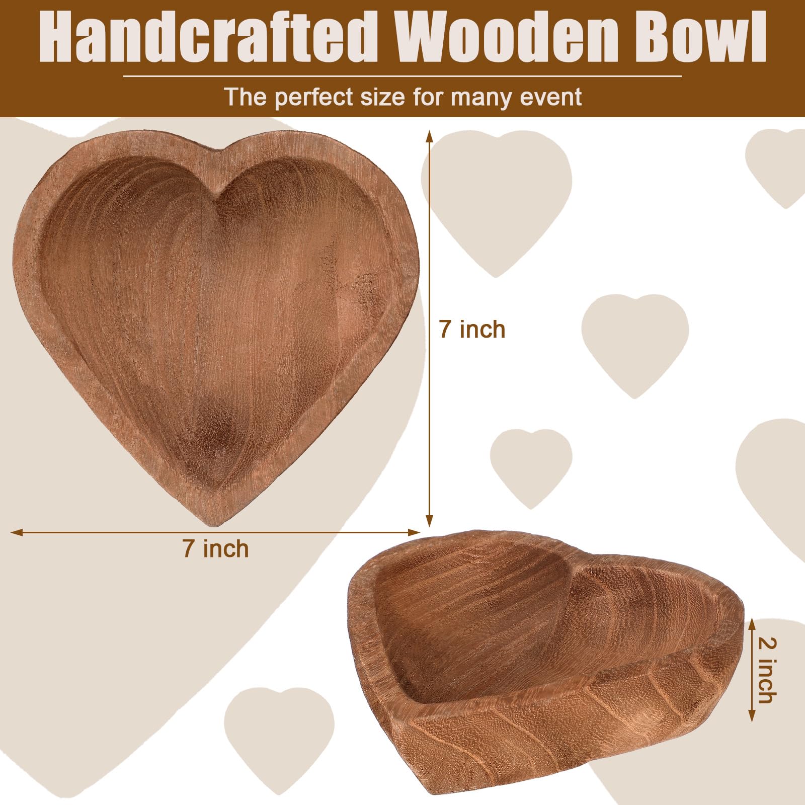 Tioncy 10 Pcs Wooden Dough Bowls Wood Shaped Hand Carved Paulownia Serving Dough Bowl Bulk for Home Dining Holding Making Bread Fruits Table Supplies, 7 Inch