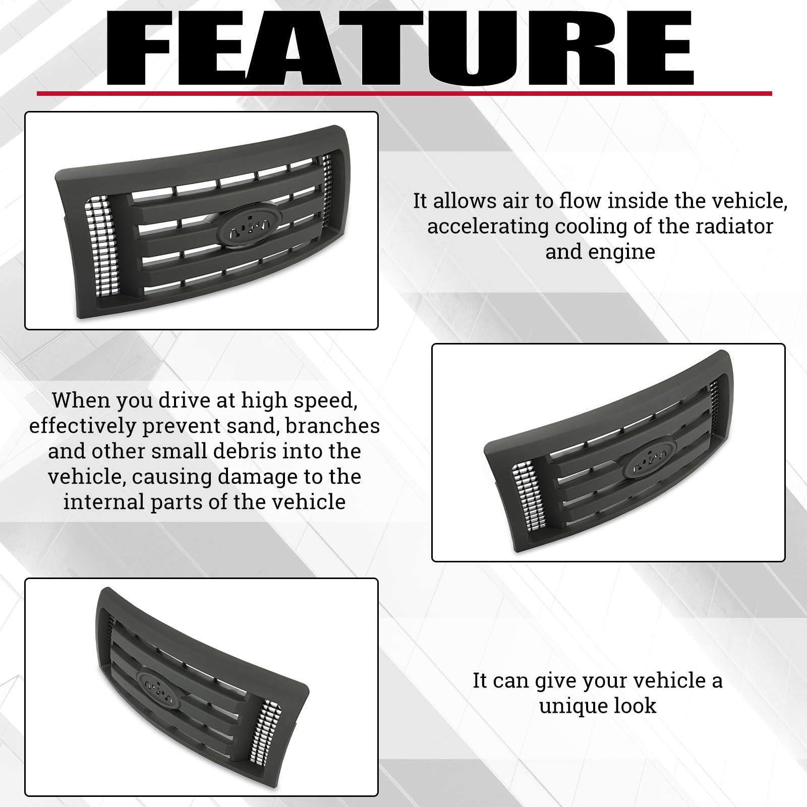 HECASA Front Grille Compatible with 2009-2014 Ford F150 XL Model Bumper Painted Black Shell and Insert Grille Assembly Guard Cover Replacement for 9L3Z8200A FO1200510