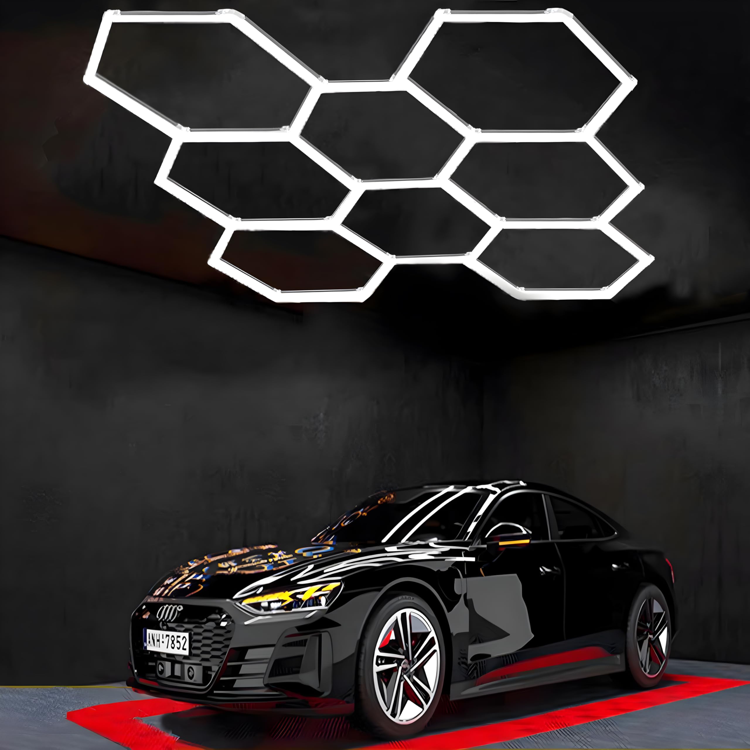 MUCLUD LED Hexagon Garage Light,Aluminum Frame Honeycomb Lights 8 Hexagon 380W 38800 Lumens Hexagon Garage Light with T5 Tube Rectangle 6000K for Garage,Auto Car Detailing Shop (35 Lights)