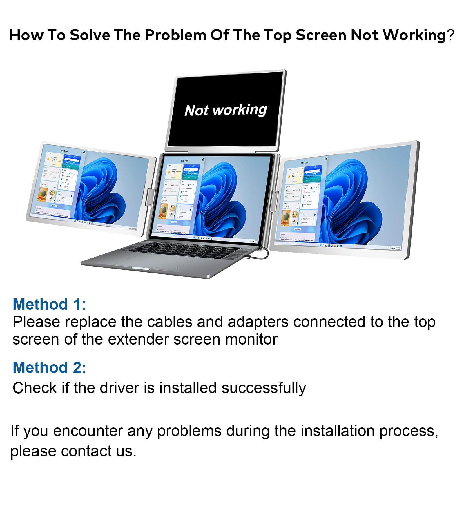 FOPO 15.6" Laptop Screen Extender Monitor Portable, Quad Monitor, Just 1 Cable for 3 Screens, FHD 1080P IPS Laptop Extender Compatible with Wins/Mac for 13.6" ~ 17.3" Laptops