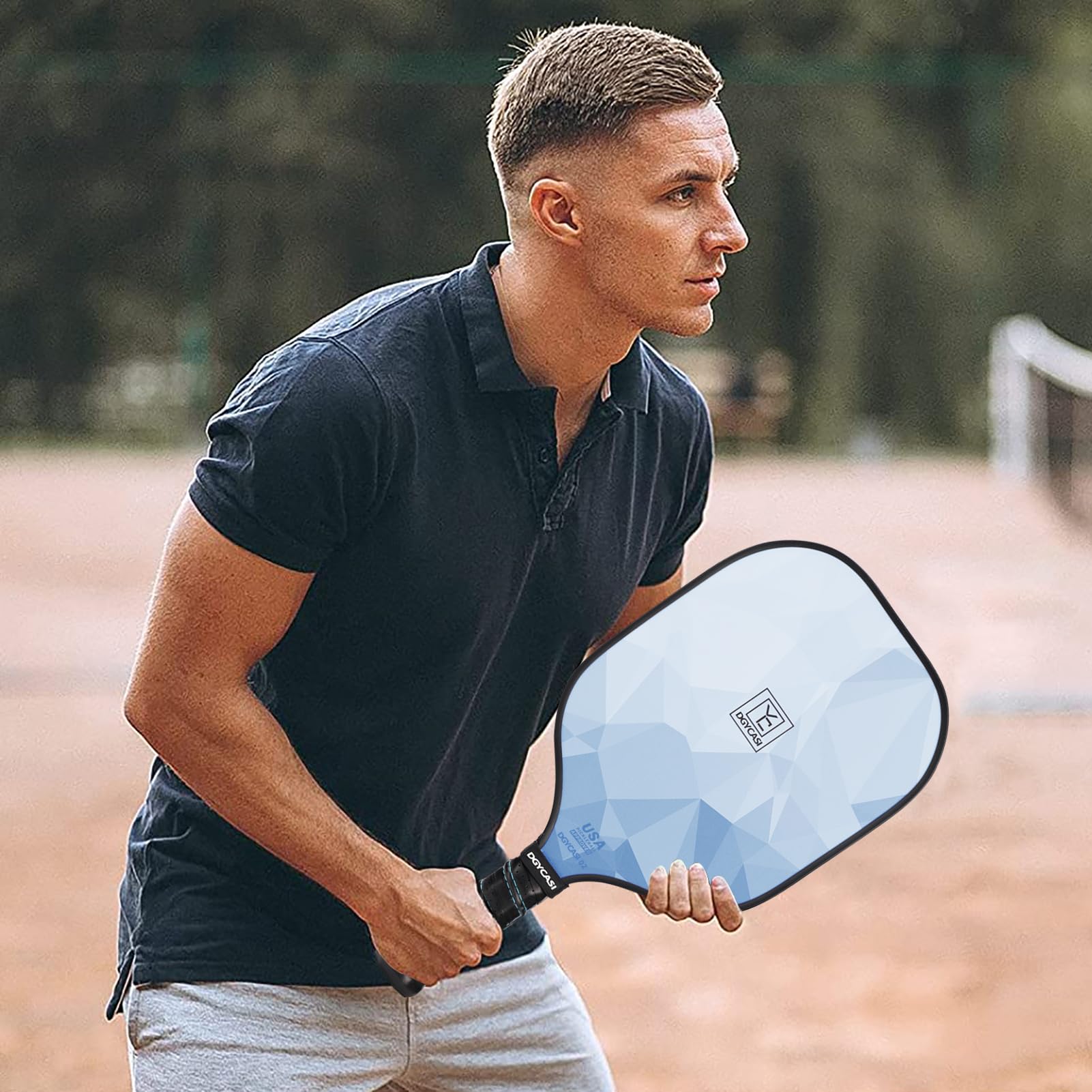Pickleball Paddles Set of 2, 2023 USAPA Approved, Carbon Fiber Surface (CHS), Polypropylene Honeycomb Core, Anti-Slip Sweat-Absorbing Grip, 4 Pickleball, Portable Carry Bag (Blue)
