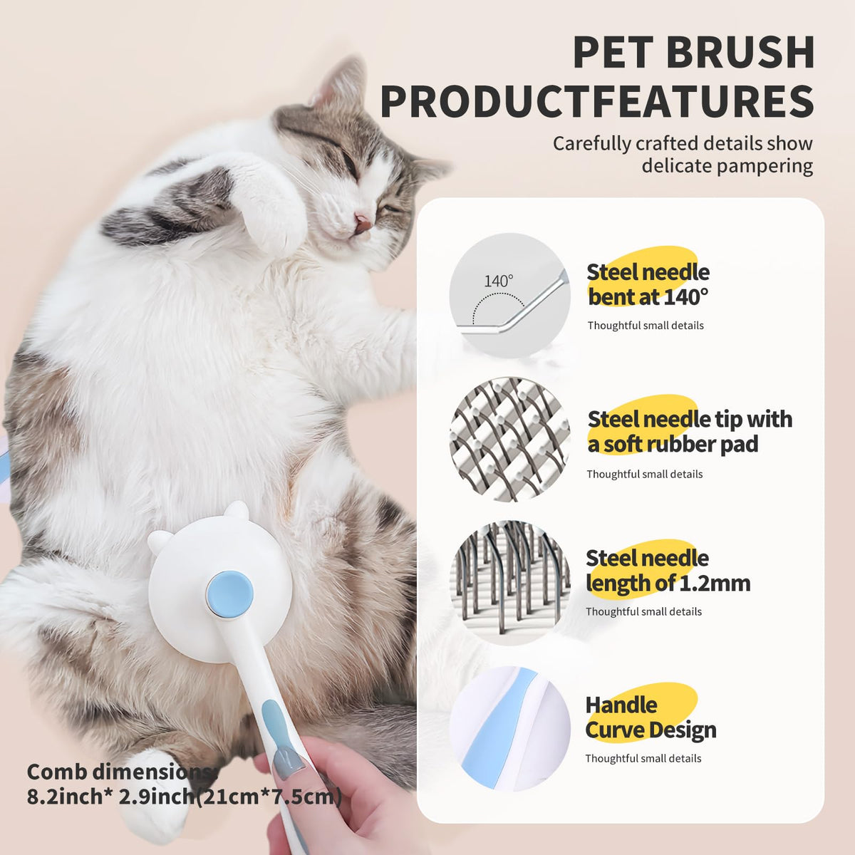 KYMARI Cat Hair Brush for Grooming, Self Cleaning Slicker Brush for Cat, Skin Friendly Pet Brush for Shedding, Pet Grooming Tool, Blue