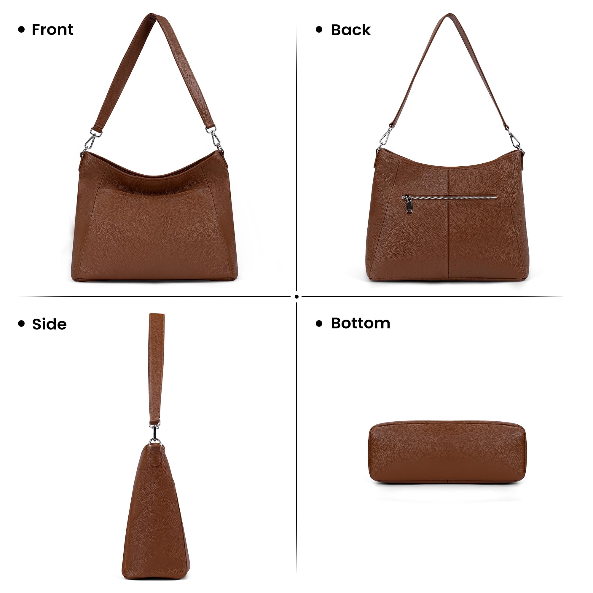 befen Genuine Leather Purse for Women, Brown Crossbody Bags for Women Soft Real Leather Hobo Bag with 2 Detachable Straps Designer Large Crossbody Purse Womens Shoulder Handbag for Daily and Work