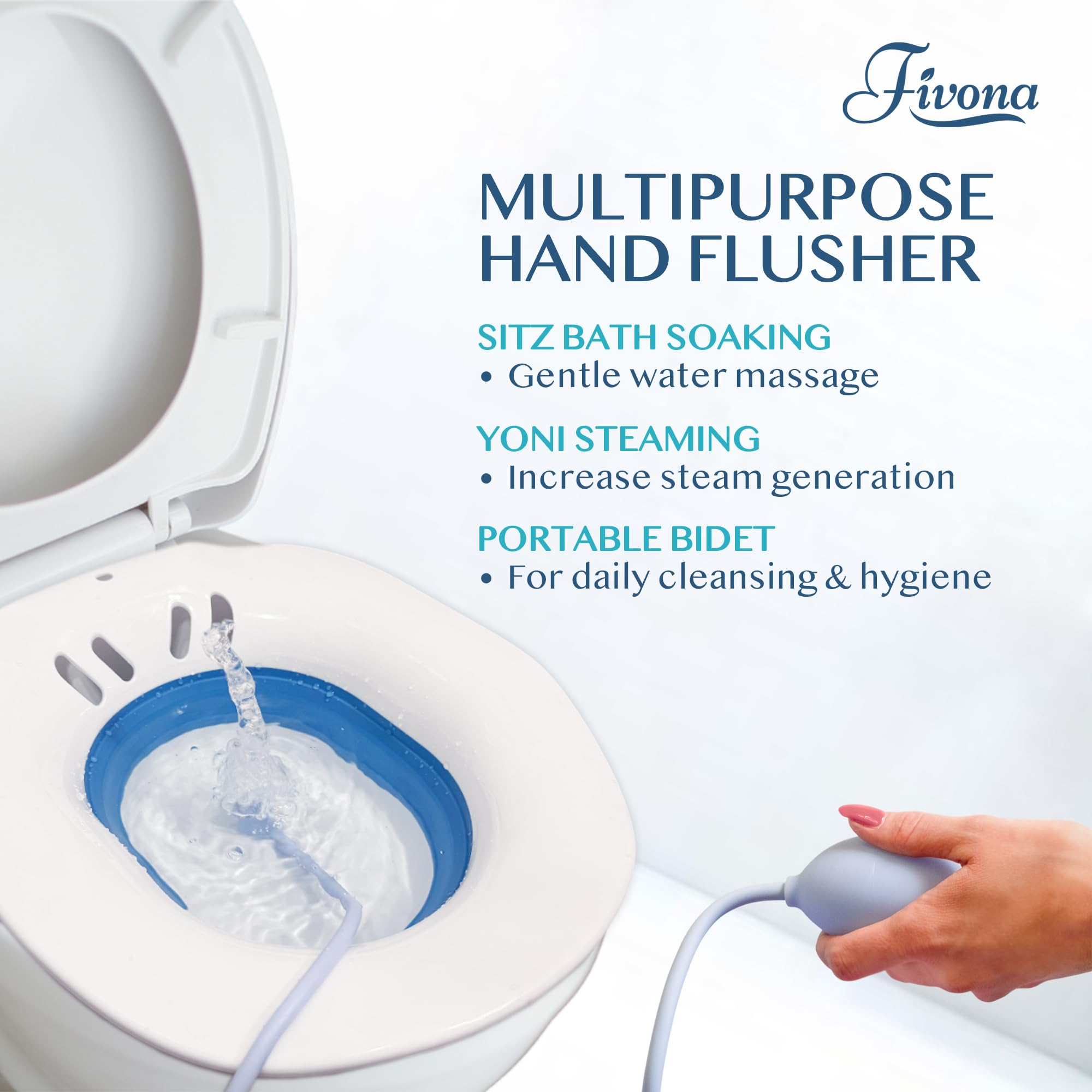 Fivona Sitz Bath for Toilet Seat with Massage Hand Flusher and Storage Bag; Postpartum Care and Hemorrhoid Treatment; BPA Free V Steam Kit; Perfect for Perineal Soak and Portable Bidet