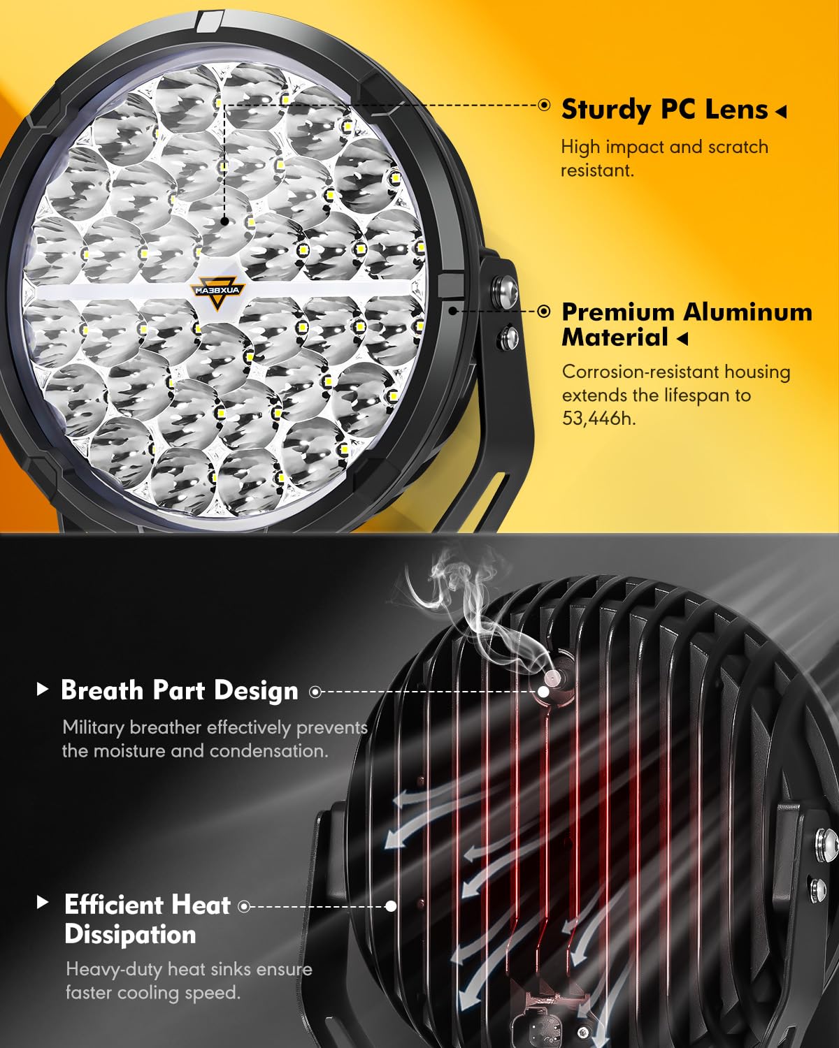 Auxbeam RAY-L Series 9 Inch LED Off-Road Lights, Amber White DRL 3 Modes, 318W 34180LM Round Offroad Lighting, Spot Beam Automotive Light Bar, for 4x4 Truck SUV ATV UTV, Pair