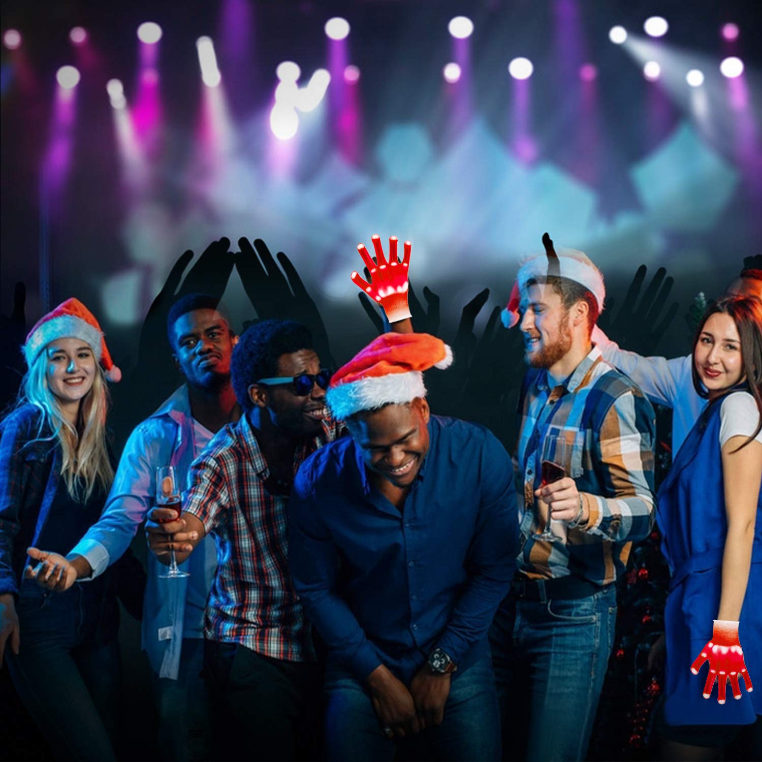 WEICHUANGXIN LED Gloves, 12 Color Changing Flashing Skeleton Gloves, Cool Light Up Costume for Halloween Christmas Birthday Party, Best Gifts for Age 8-14 Years Kids, 1 Pair(Large)