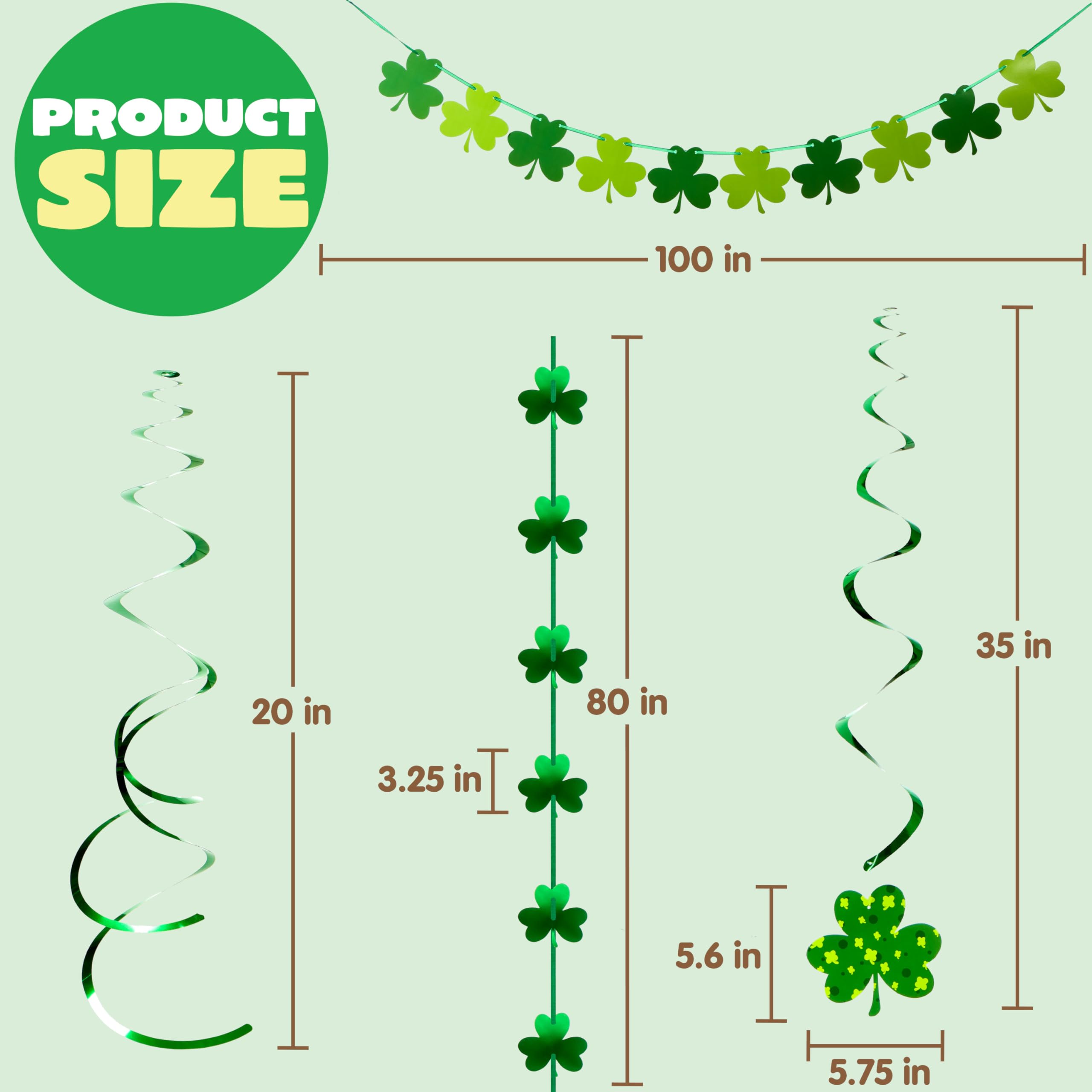 JOYIN 27 Pcs St. Patrick's Day Decoration with Irish Saint Patricks Green Shamrock Foil Strings, Hanging Swirls with Garland. Ceiling Hanging and Wall Decor