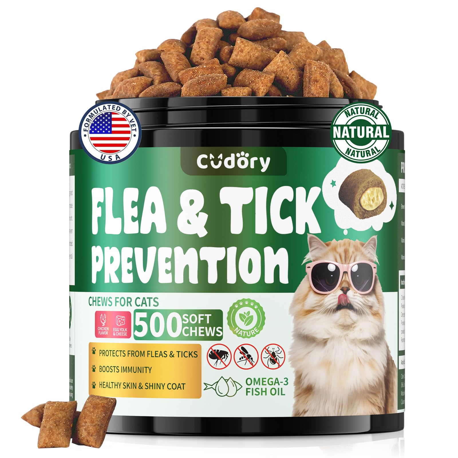 Flea & Tick Support for Cats 500 Crunchy & Creamy Chews Flea & Tick Support for Cats – Natural Herbal Drops with Multivitamin