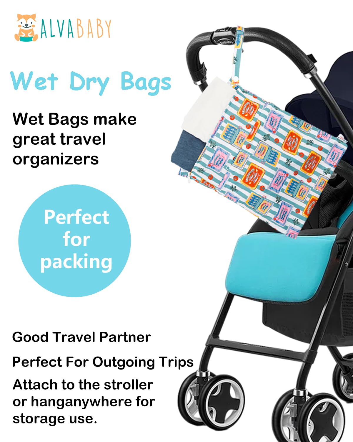 ALVA ALVABABY 2pcs Cloth Diaper Wet Dry Bags Waterproof Reusable with Two Zippered Pockets Travel Beach Pool Daycare Soiled Baby Items Yoga Gym Bag for Swimsuits or Wet Clothes 2LM22