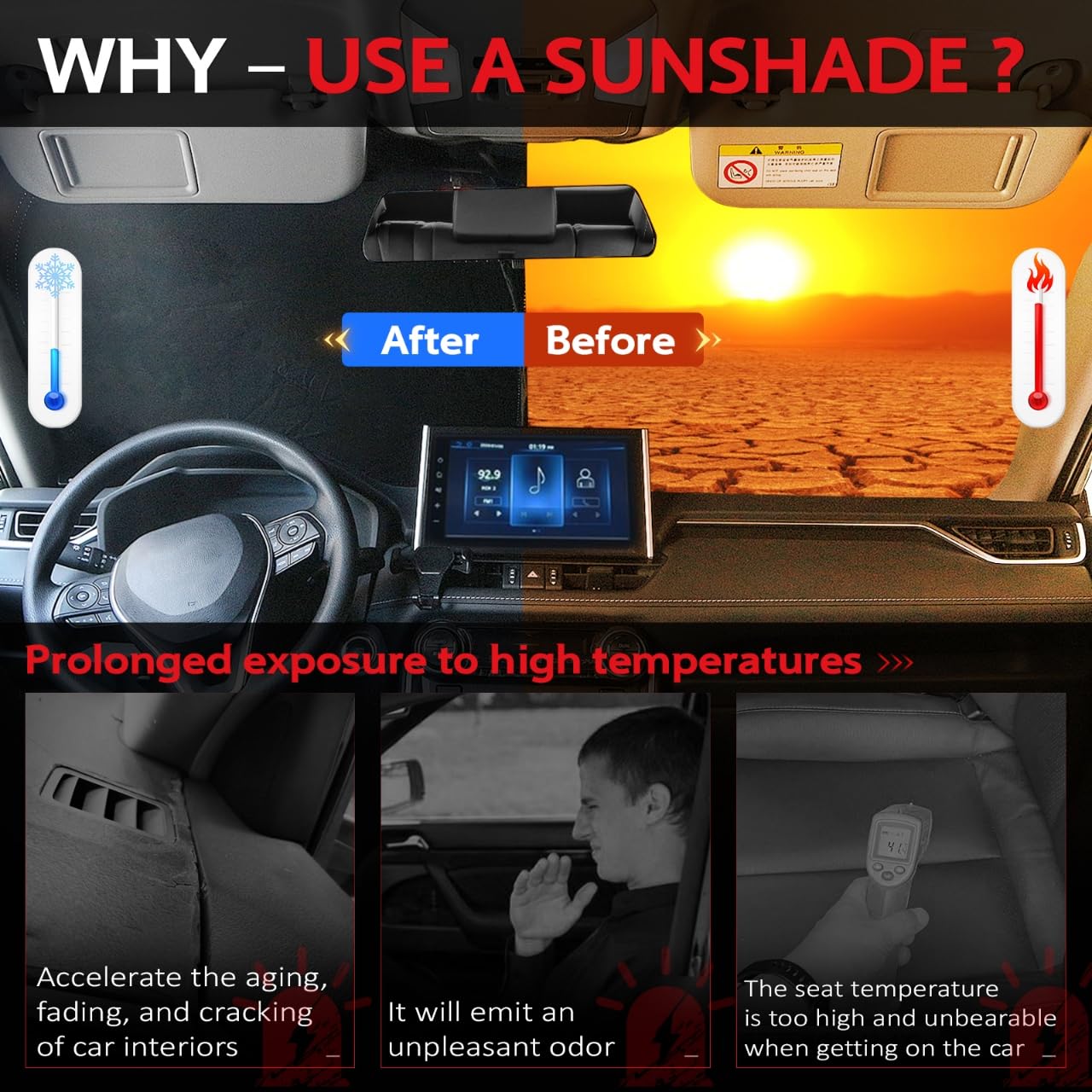KAYZT Windshield Sun Shade for Toyota RAV4 2019-2024 RAV-4 Foldable Sunshade SUV Front Window Custom Fit Accessories