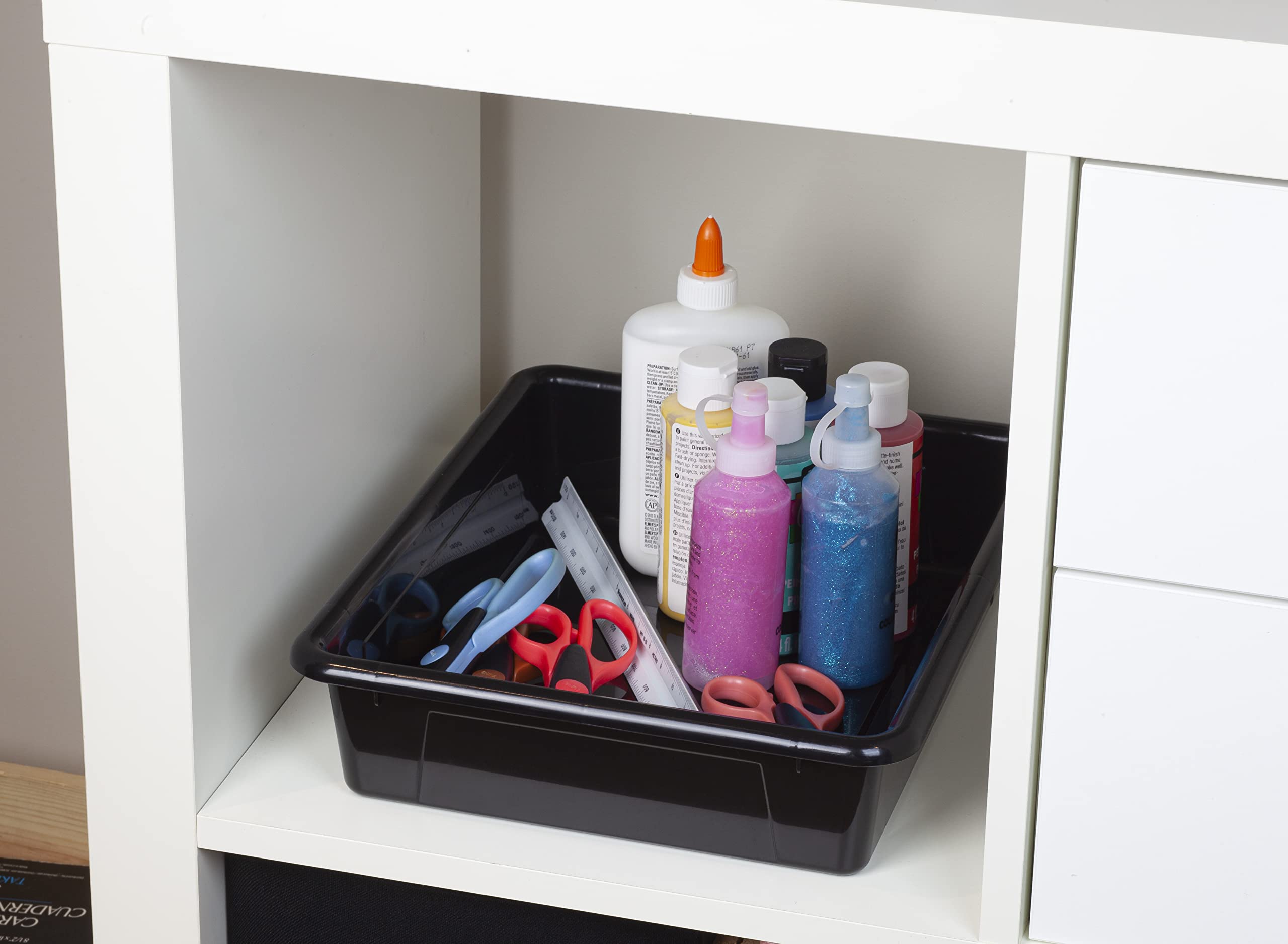 Storex Letter Size Flat Storage Tray – Organizer Bin for Classroom, Office and Home, Black, 5-Pack (62516U05C), 10 x 13 x 3 Inches