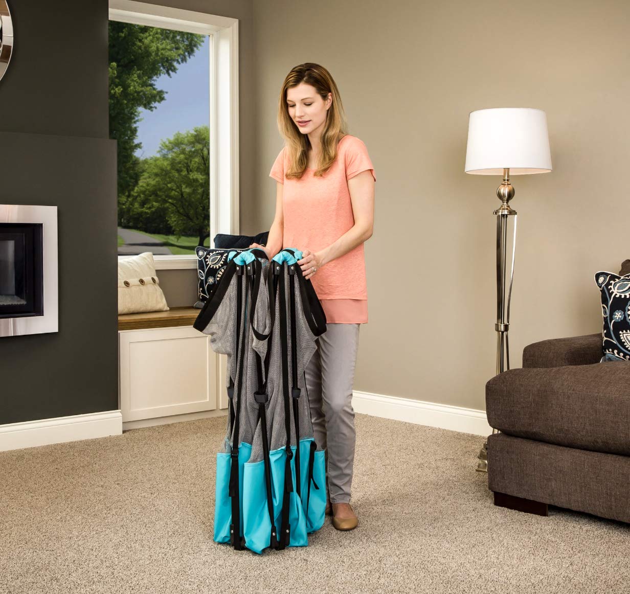 Regalo My Play Deluxe Portable Play Yard Indoor and Outdoor,Includes a Full Canopy, Aqua, 6-Panel