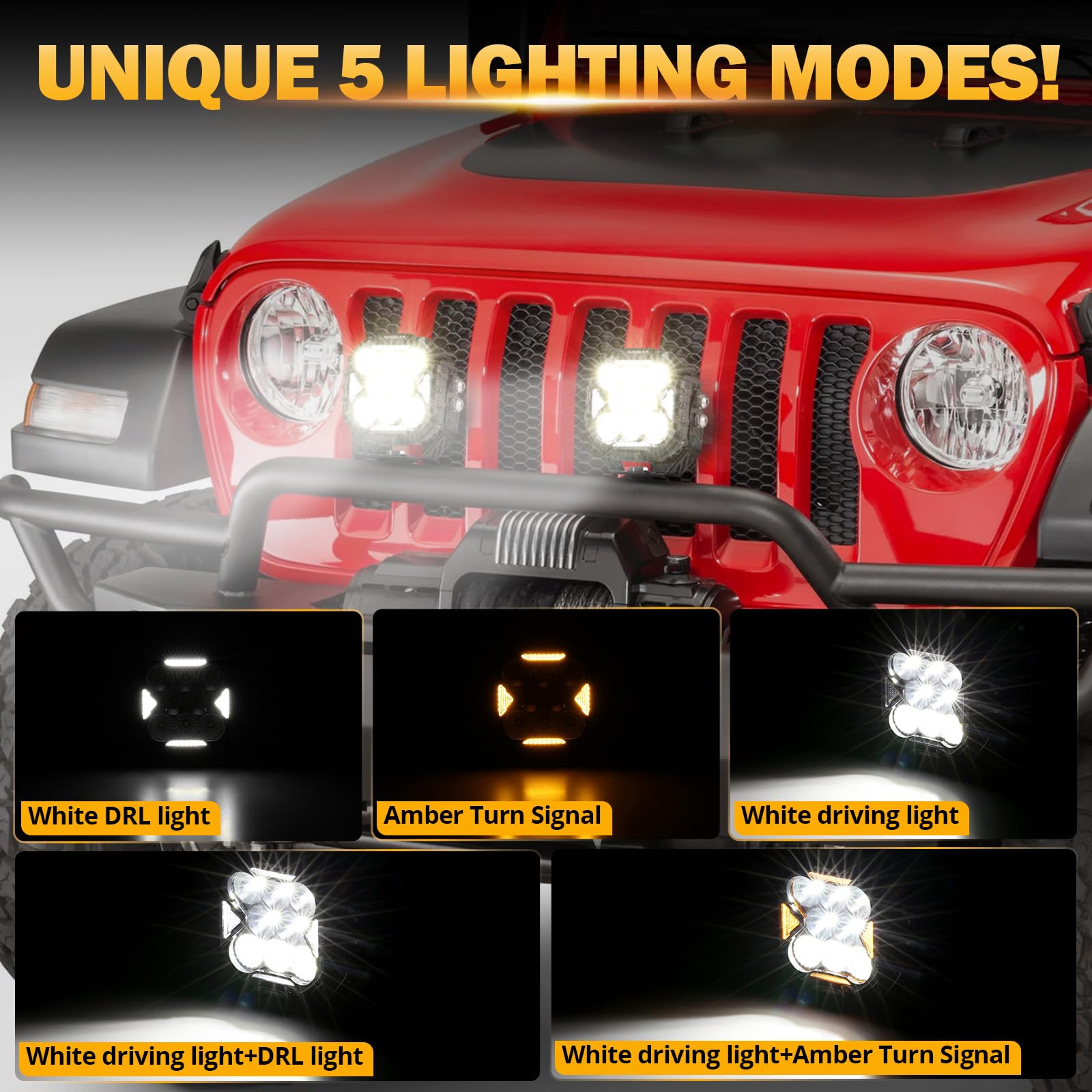Auxbeam Cube-Z Series 4" Led Pods Lights with Amber Covers, 112W 12800LM Flood Spot Combo Offroad Driving Lights with DRL Turn Signal, Cube Ditch Light with DT Wiring Harness for Jeep ATV UTV, Pair