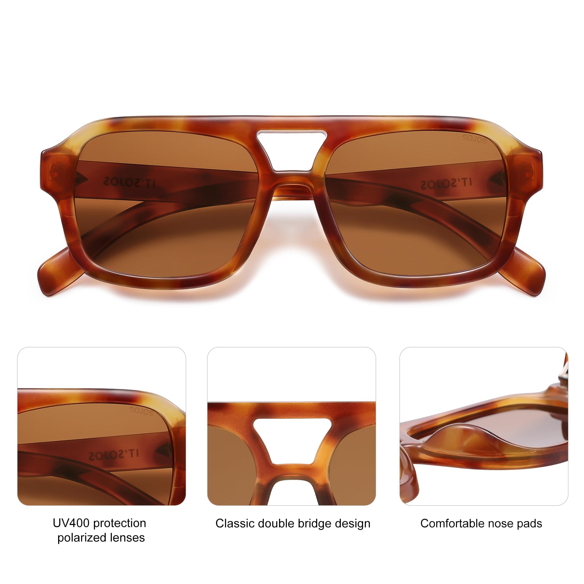 SOJOS Retro Aviator Sunglasses for Womens Mens Polarized Trendy Square Designer Inspired Shades 80s 90s Sun Glasses SJ2342 Yellow/Brown