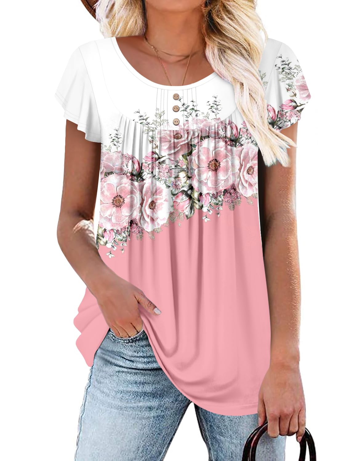 BETTE BOUTIK dressy summer tops plus size beach wear plus size tunics for women 3x WhitePink XX-Large