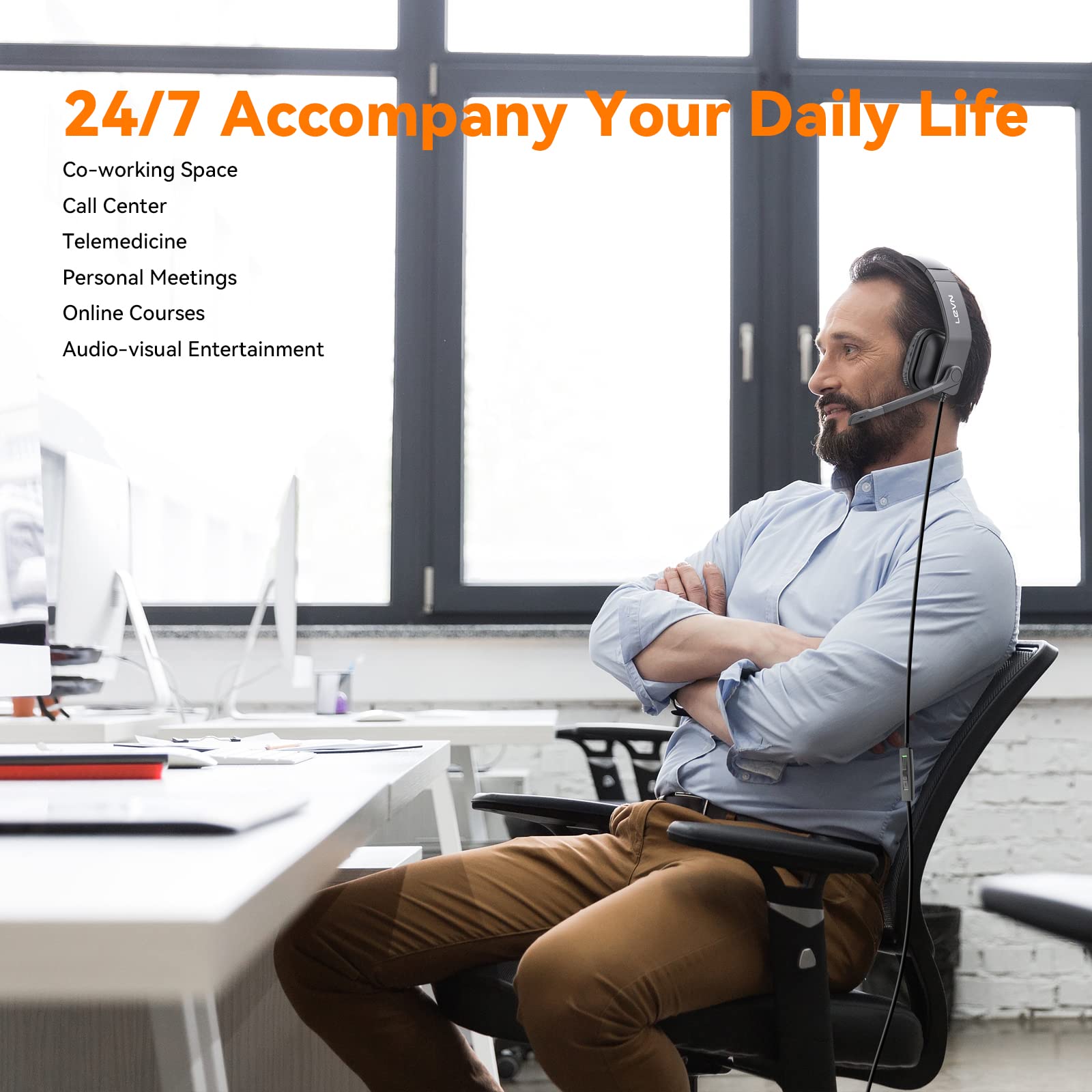 Headset with Mic, Headset with Microphone for PC, Computer Headset with Noise Cancelling Microphone for Laptop, USB Headset for Call Center Work from Home Online Class Teams Zoom Meetings