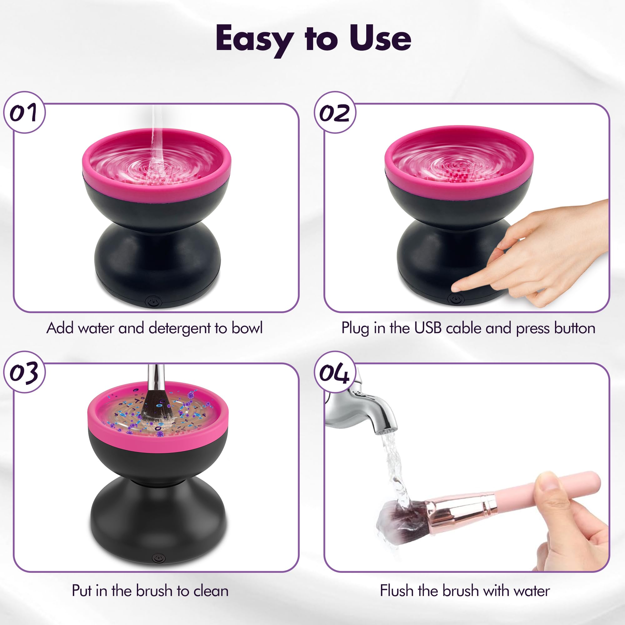 Reiyu Makeup Brush Cleaner Machine, Efficient Electric Makeup Brush Cleaner, Automatic Spinning Make Up Brush Cleaner Fit for All Size Cosmetic Brush(Black)