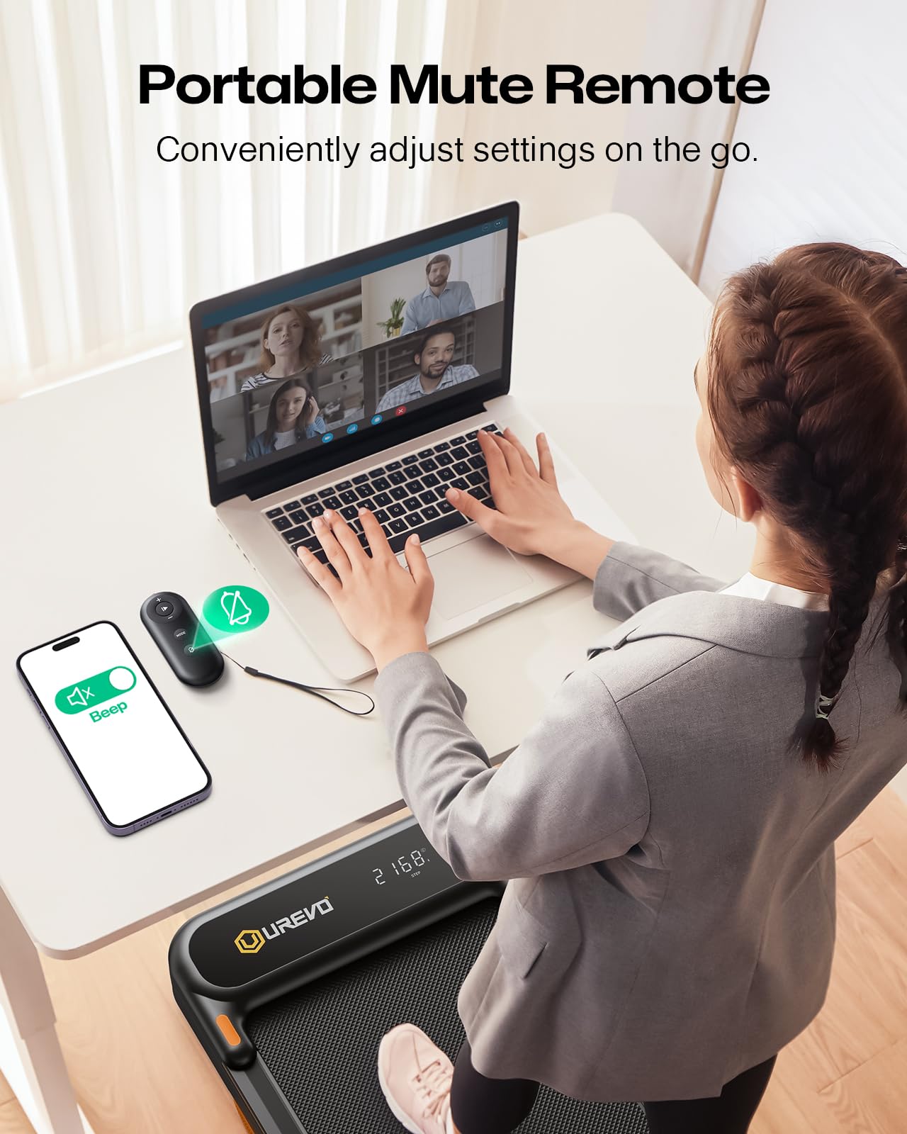 UREVO Smart 2-in-1 Folding Treadmill, Compact Walking Pad with Safety Handle, Plug and Play, Dual LED Display, Workout APP, Walking or Running for Home Office, Remote Included