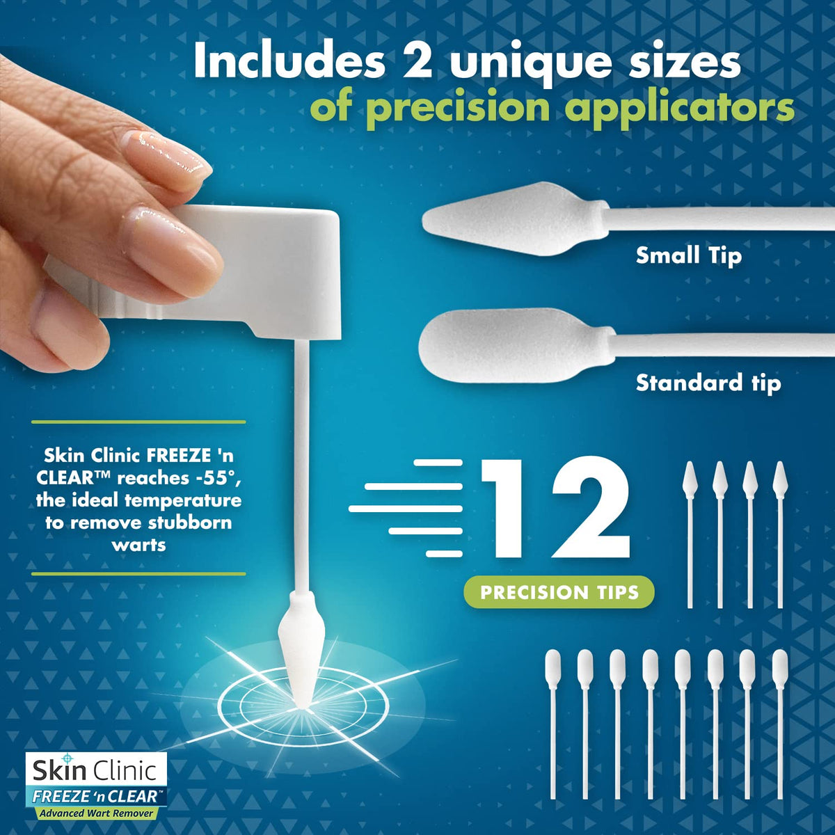 Skin Clinic FREEZE 'n CLEAR™ Advanced Wart Remover, Tough on Warts, Gentle on Skin, (12 Precision Applicators)