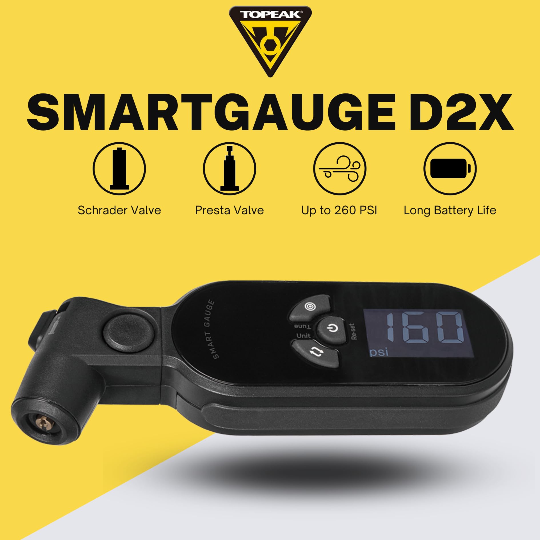 Topeak TSGD2X SmartGauge D2X Digital Tire Pressure Gauge Black ?11.8 x 4.2 x 1.9 cm / 4.6” x 1.7” x 0.7”