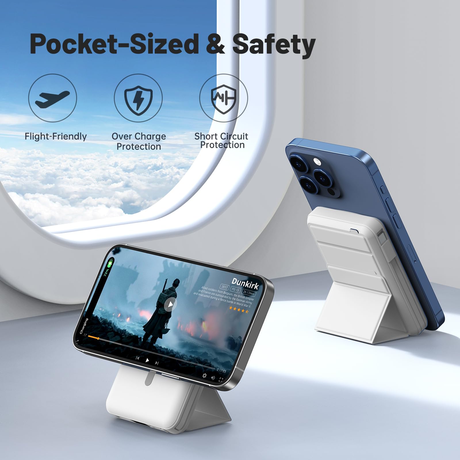 Azmuth for Magsafe Battery Pack, 10000mAh Magnetic Power Bank 22.5W PD Fast Charging with USB-C Cable LED Display Wireless Portable Charger with Stand for iPhone 16/15/14/13/12/Pro (White)